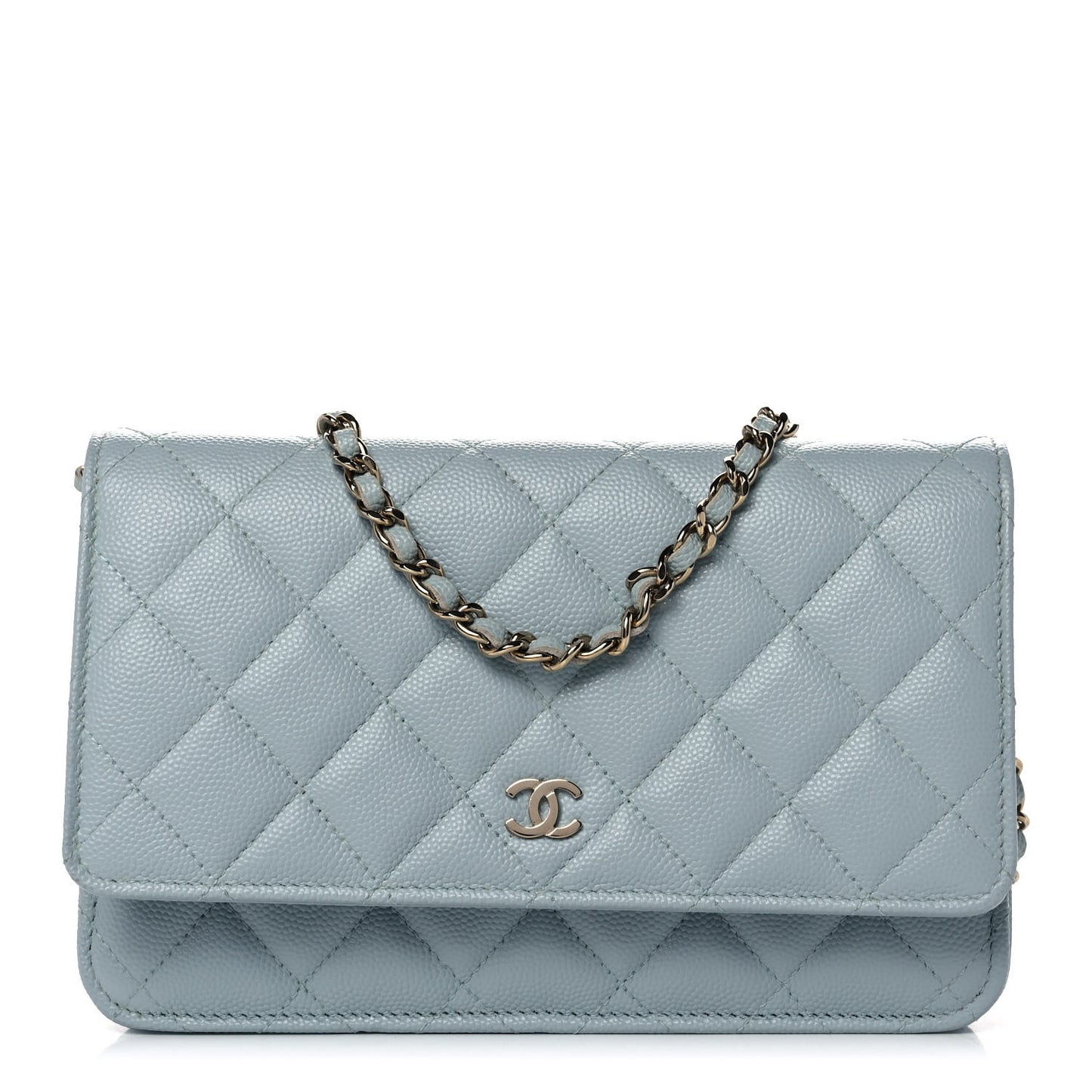 Caviar Quilted Wallet On Chain WOC Light Blue