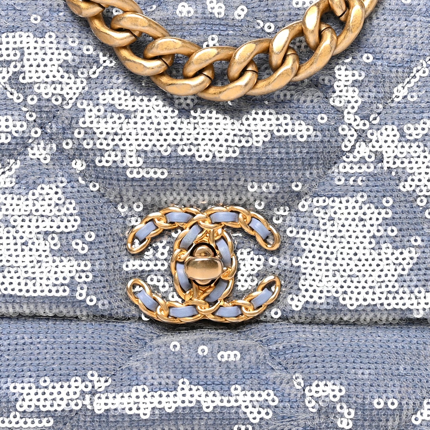 Sequin Quilted Medium Chanel 19 Flap Light Blue