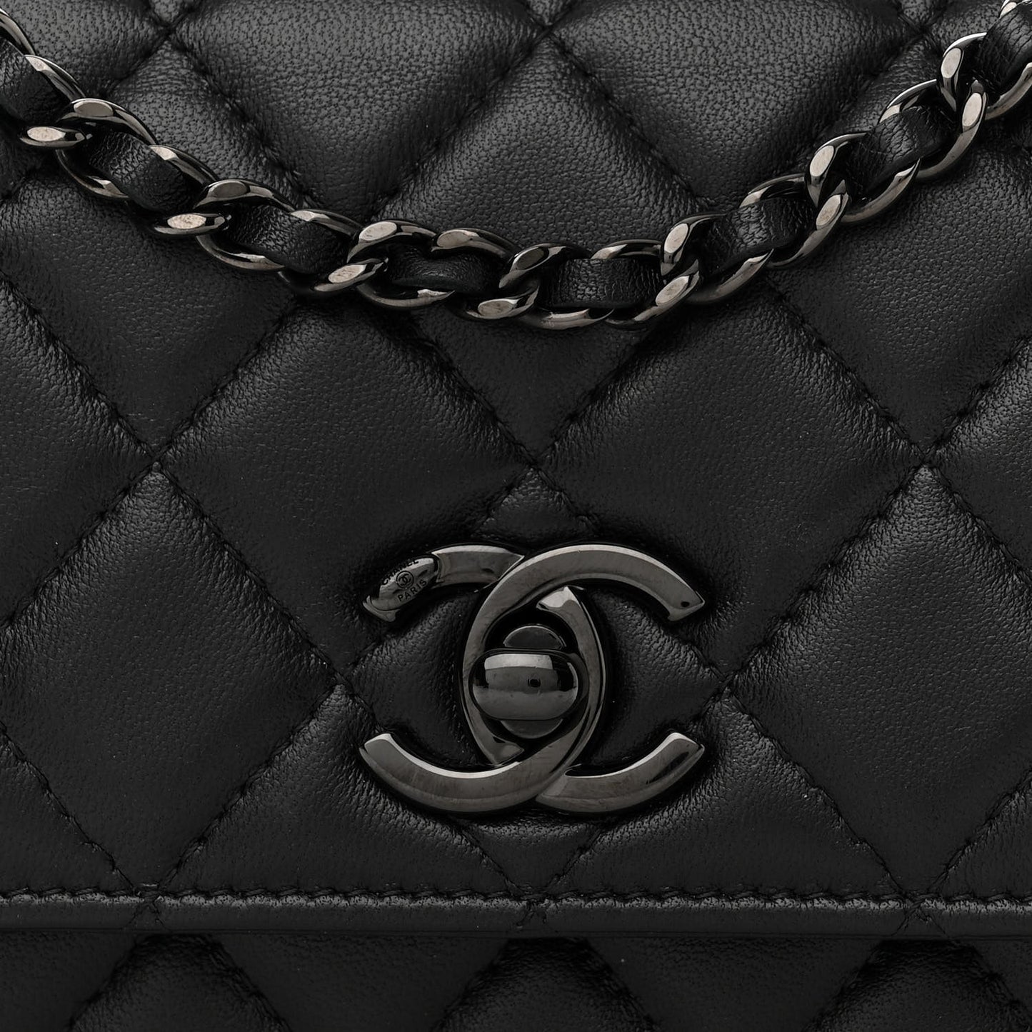 Lambskin Quilted Mini Trendy CC Wallet On Chain WOC So Black