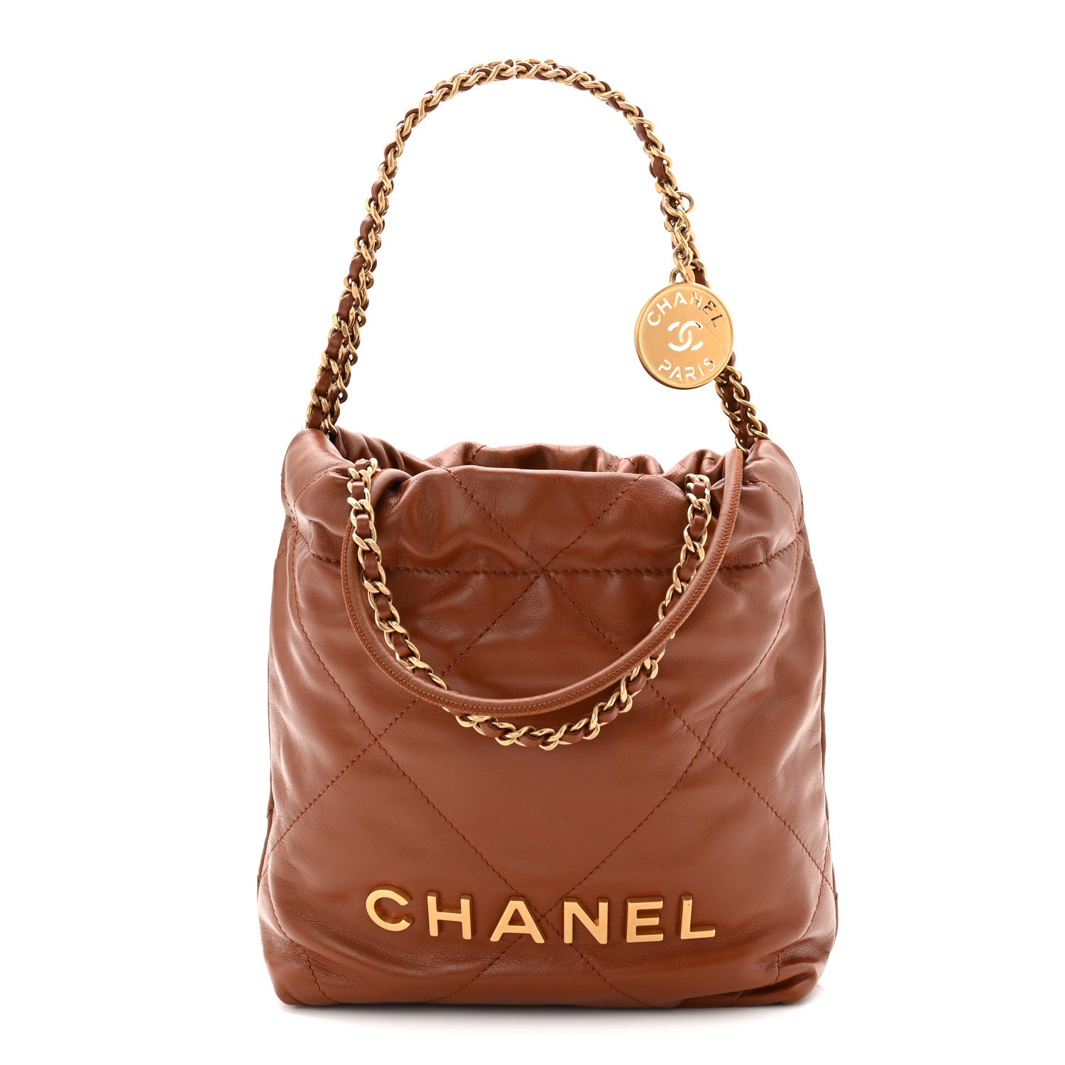 Chanel Shiny Calfskin Quilted Mini Chanel 22 Light Brown 1824744