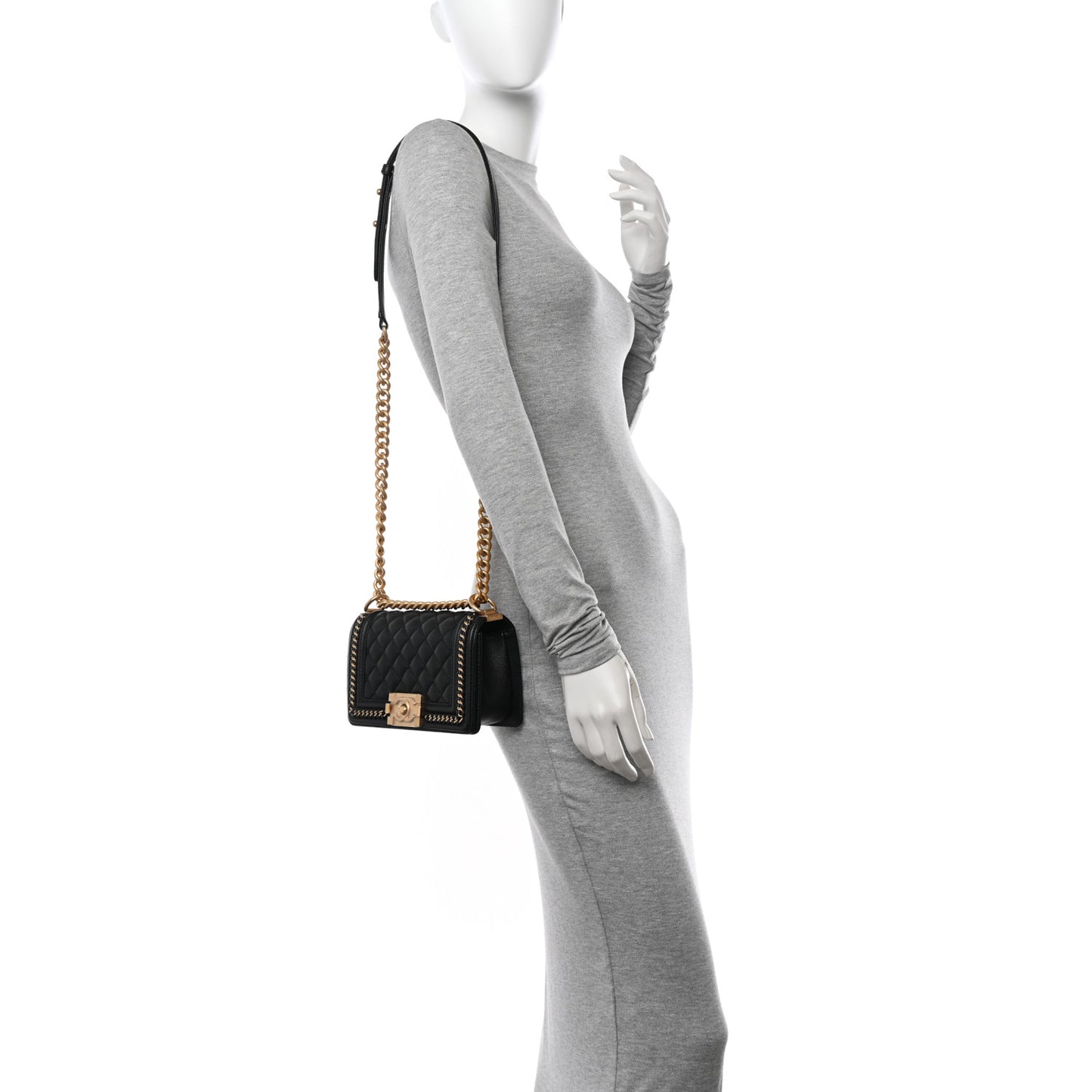 Caviar Quilted Small Chain Around Boy Flap Black