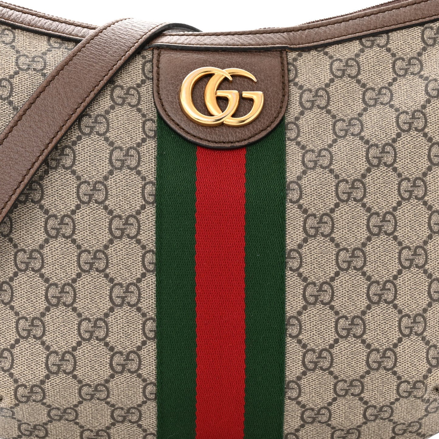 GG Supreme Monogram Web Small Ophidia Half Moon Hobo Brown