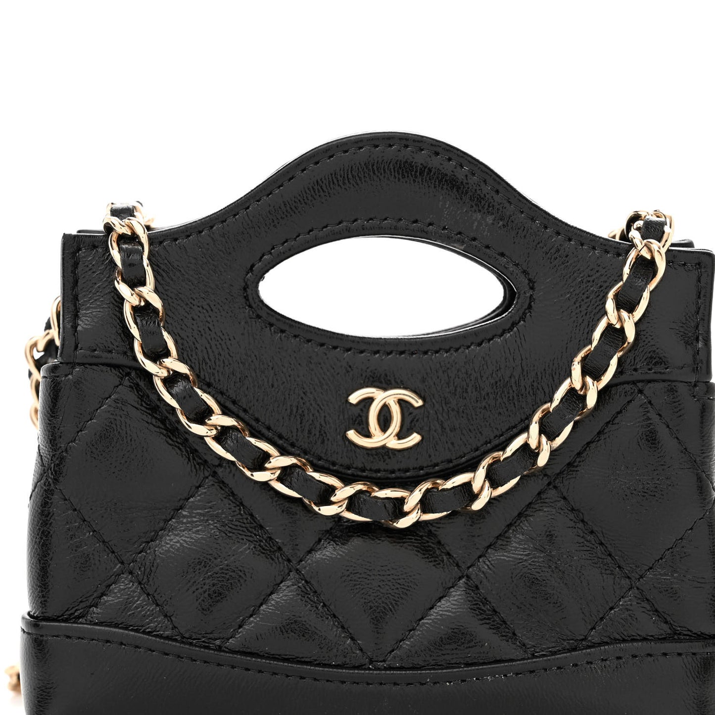 Shiny Lambskin Quilted Micro 31 Clutch With Chain Black