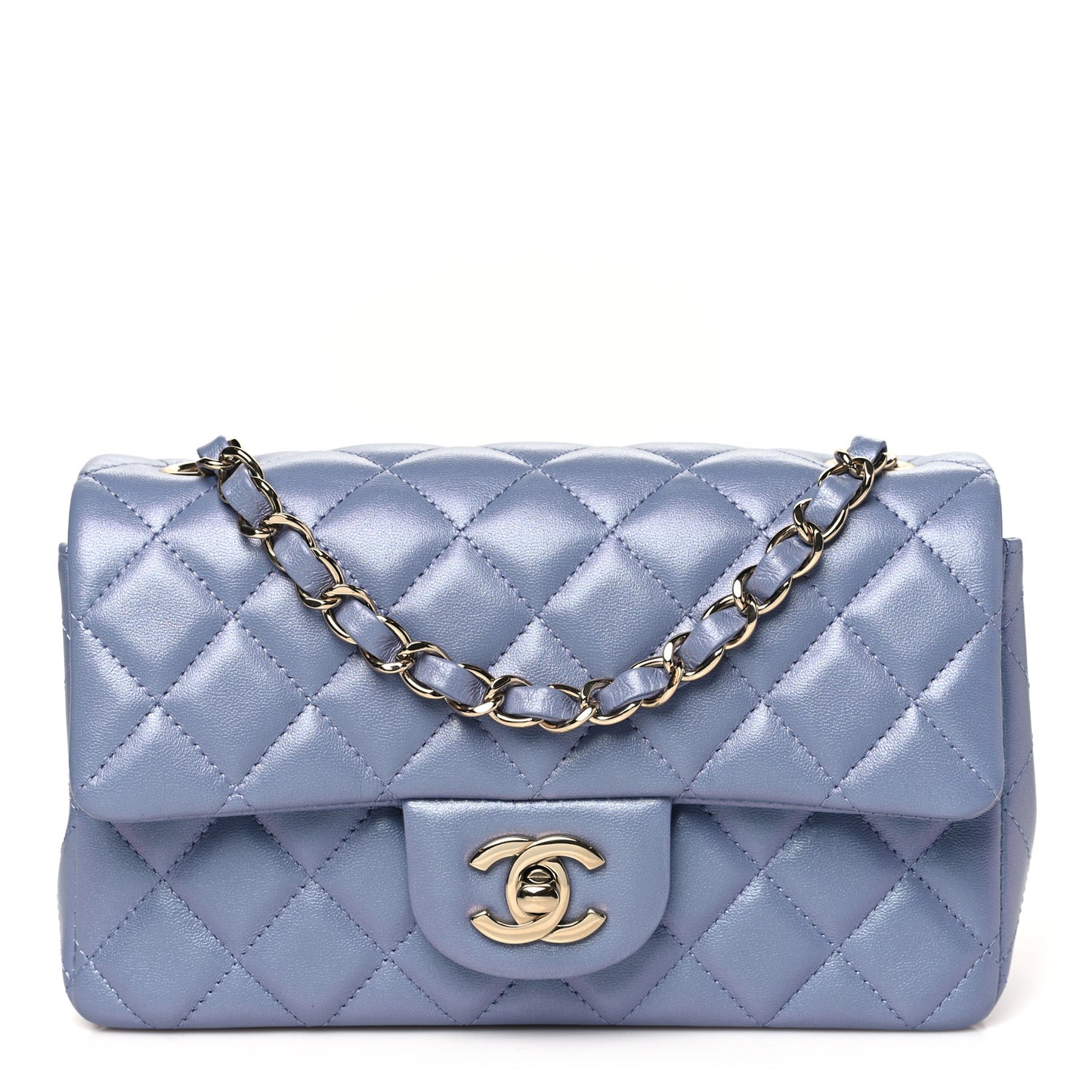 Iridescent Lambskin Quilted Mini Rectangular Flap Light Purple