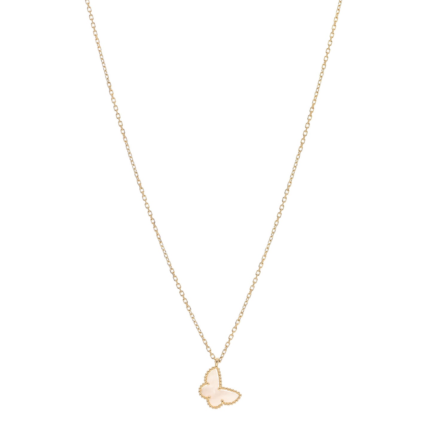 18K Yellow Gold Mother of Pearl Sweet Alhambra Butterfly Pendant Necklace