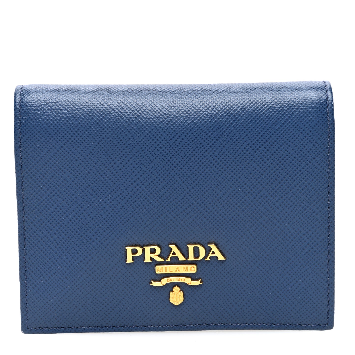 Saffiano Metal Compact Snap Bi-Fold Wallet Blue