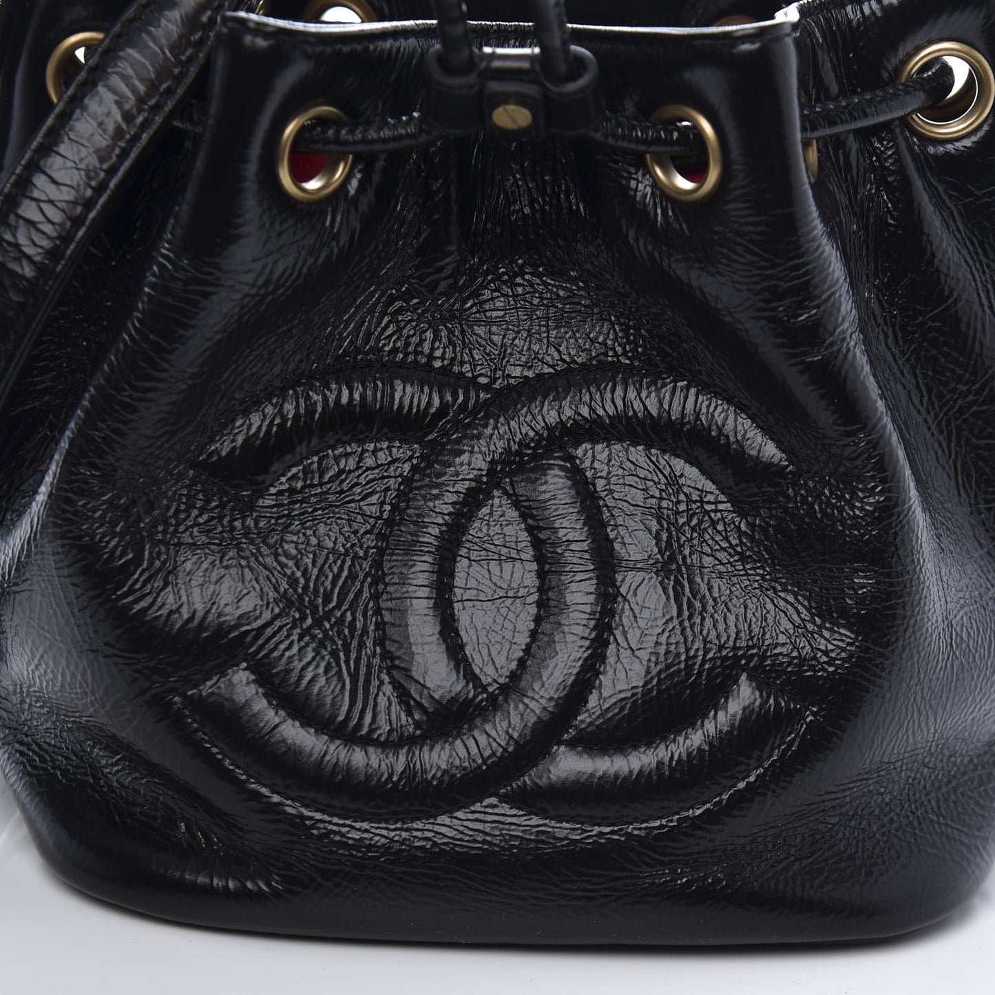 Shiny Aged Calfskin CC Chain Mini Drawstring Bag Black