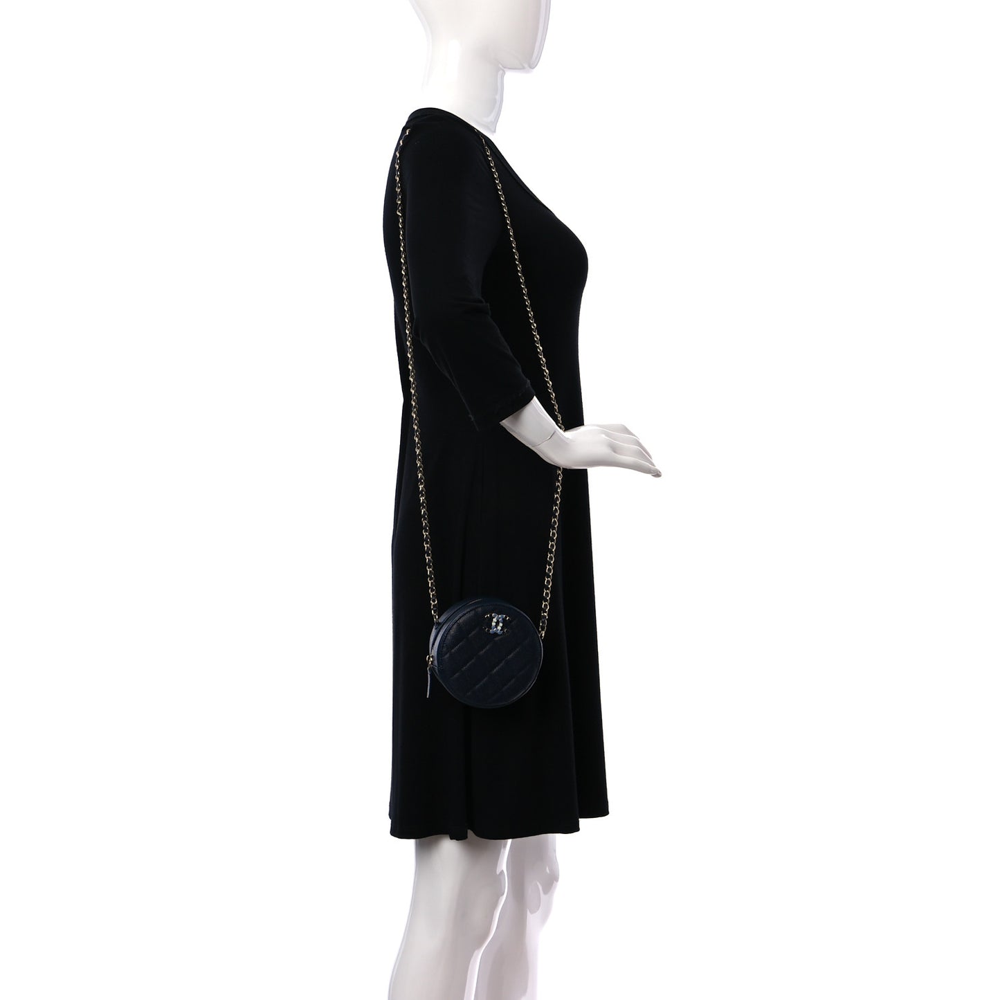Caviar Quilted Gripoix CC Round Clutch With Chain Navy