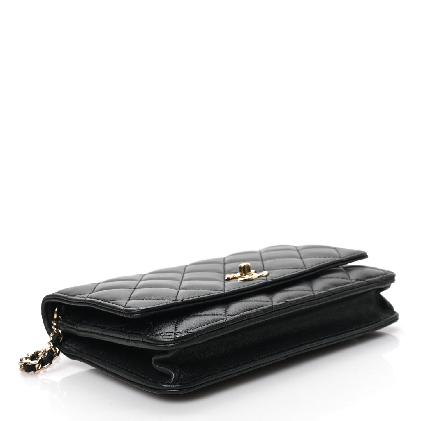 Lambskin Enamel Quilted Pearl Crush Wallet On Chain WOC Black
