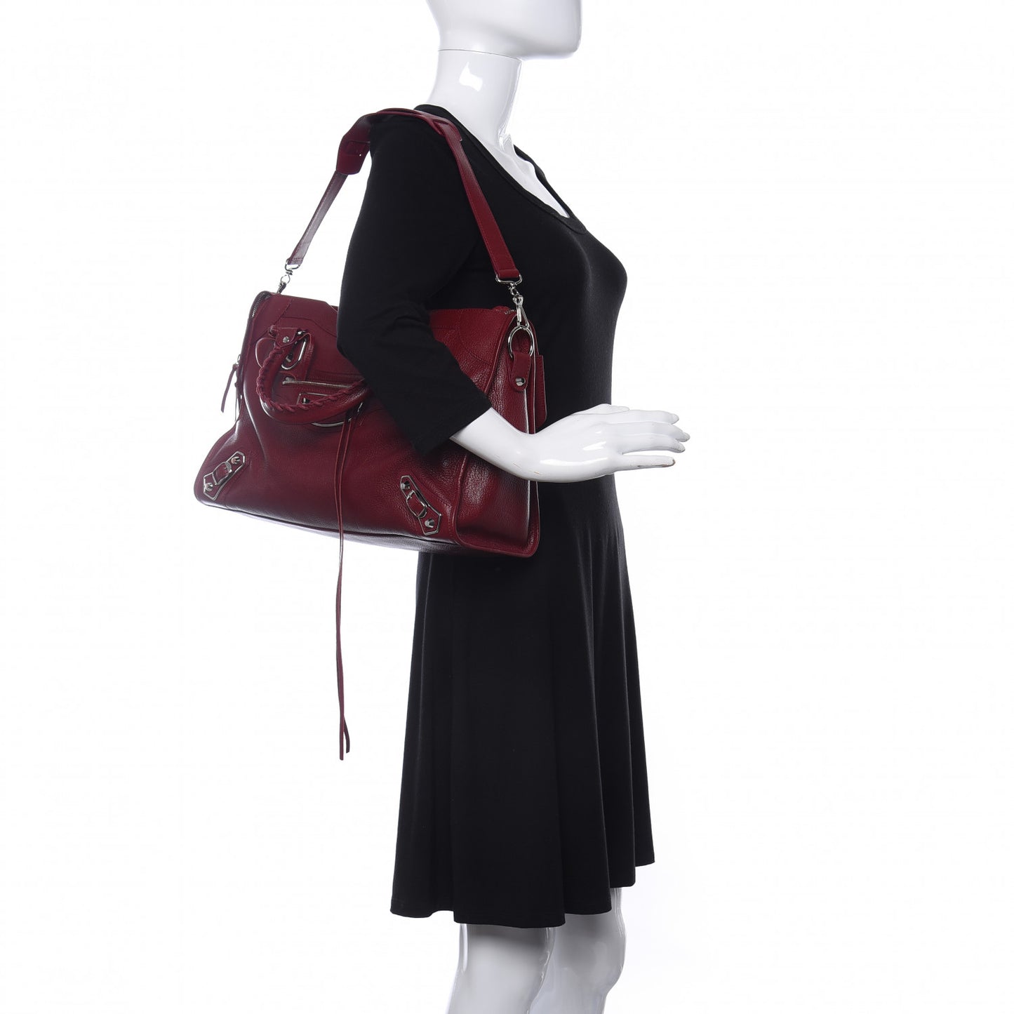 Chevre Silver Metallic Edge Hardware City Rouge Lie De Vin