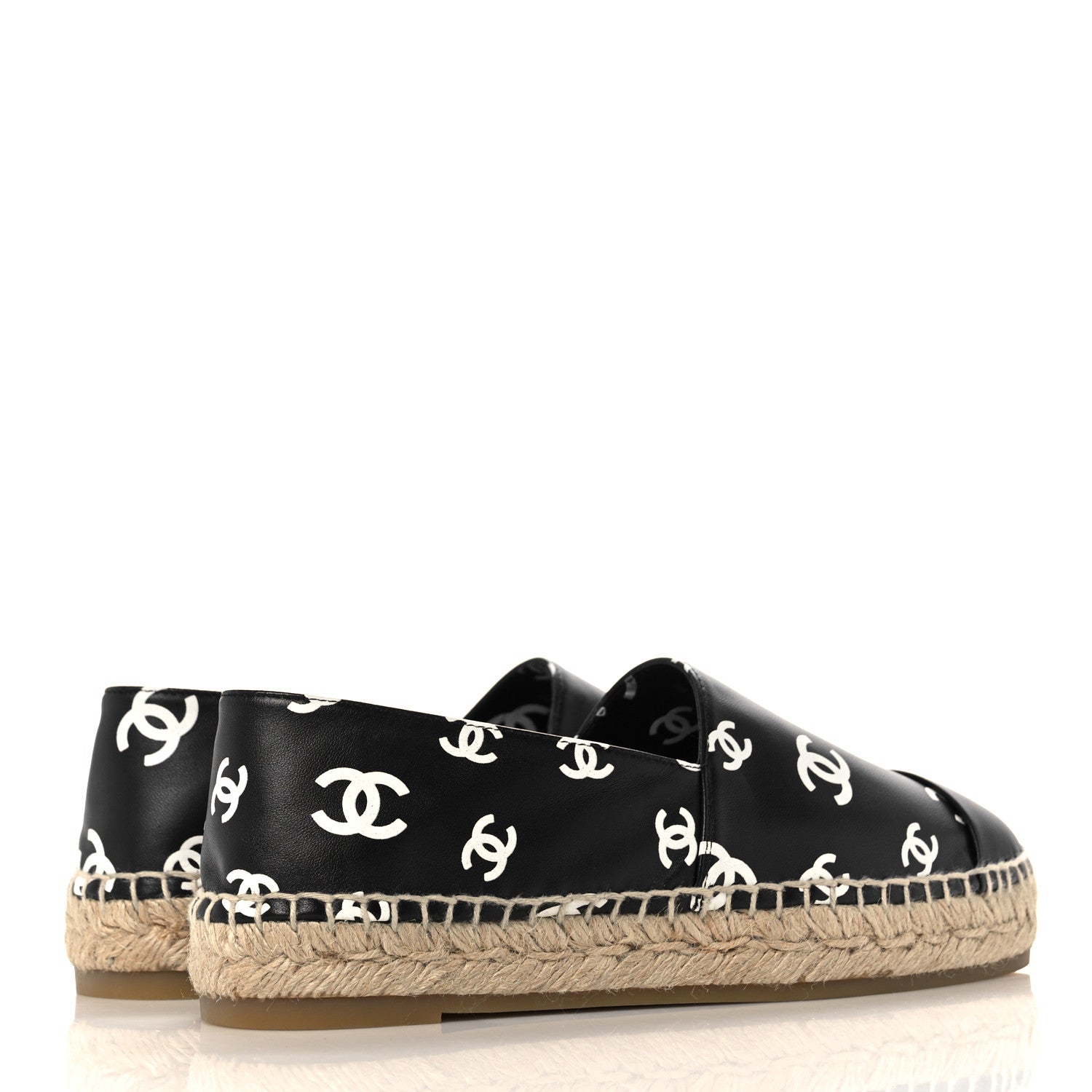 Chanel Printed Lambskin CC Espadrilles 37 Black White 4 of 10