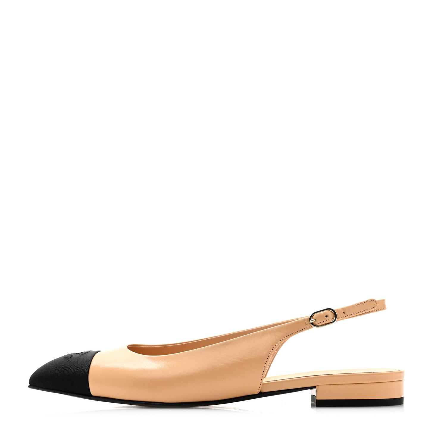 Goatskin Grosgrain Pointed Toe CC Slingback Flats 40 Beige Black