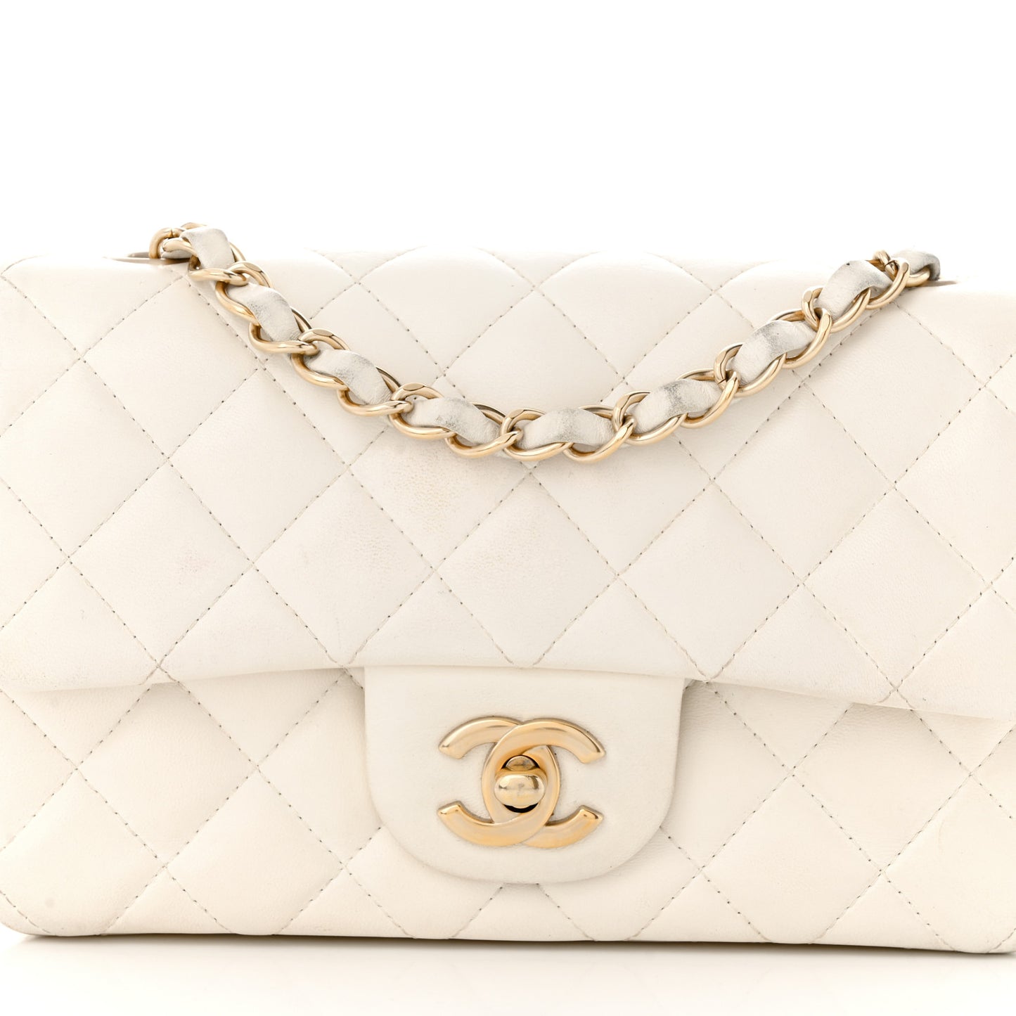 Lambskin Quilted Mini Rectangular Flap White