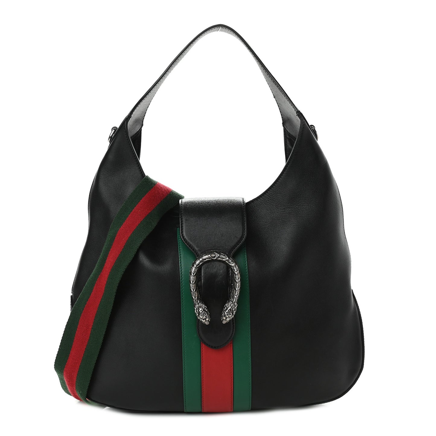 Calfskin Web Stripe Medium Dionysus Hobo Black