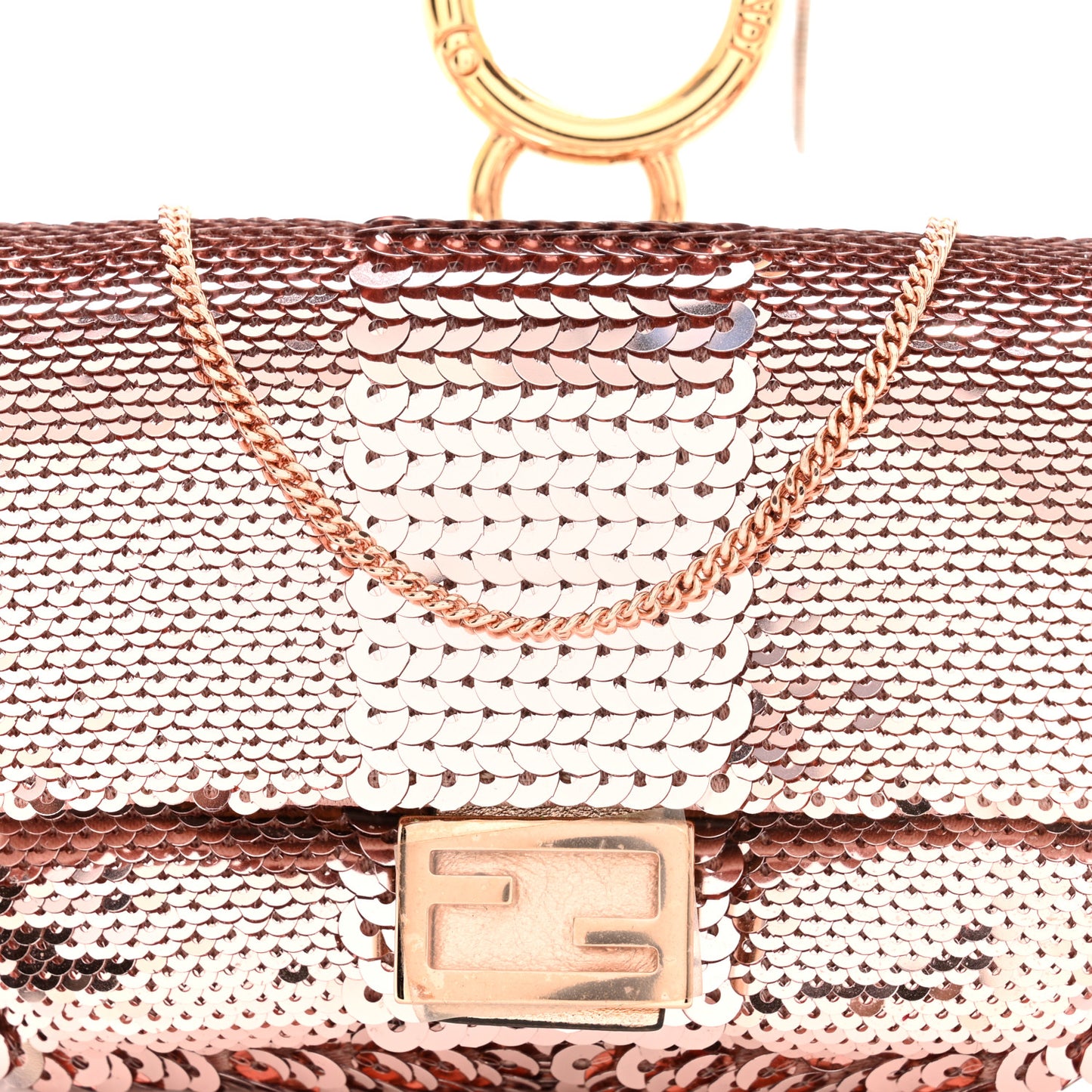 Sequin Metallic Nappa Pequin Nano Baguette Charm Rame