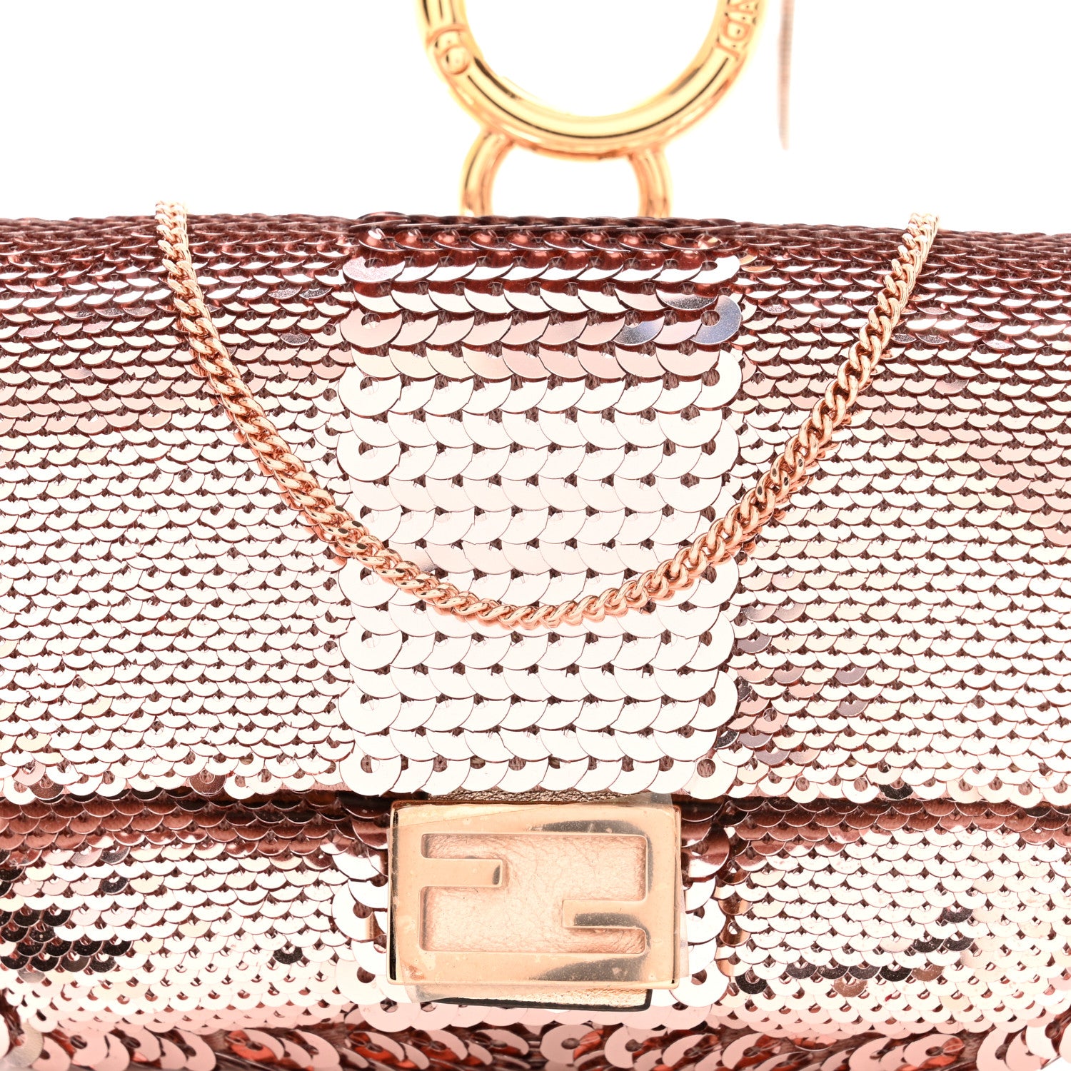 Fendi Sequin Metallic Nappa Pequin Nano Baguette Charm Rame 7 of 7