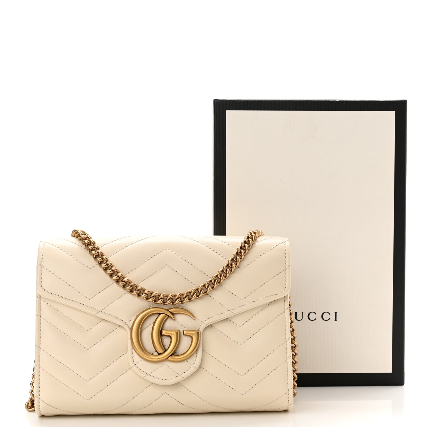 Calfskin Matelasse GG Marmont Chain Wallet Mystic White