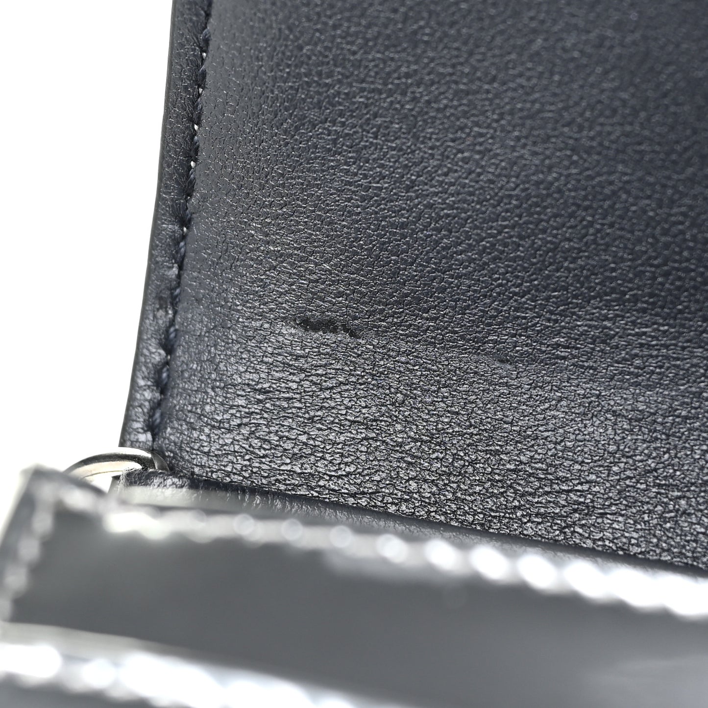 Metallic Patent Micro-Cannage Diorama Wallet on Chain Pouch Silver