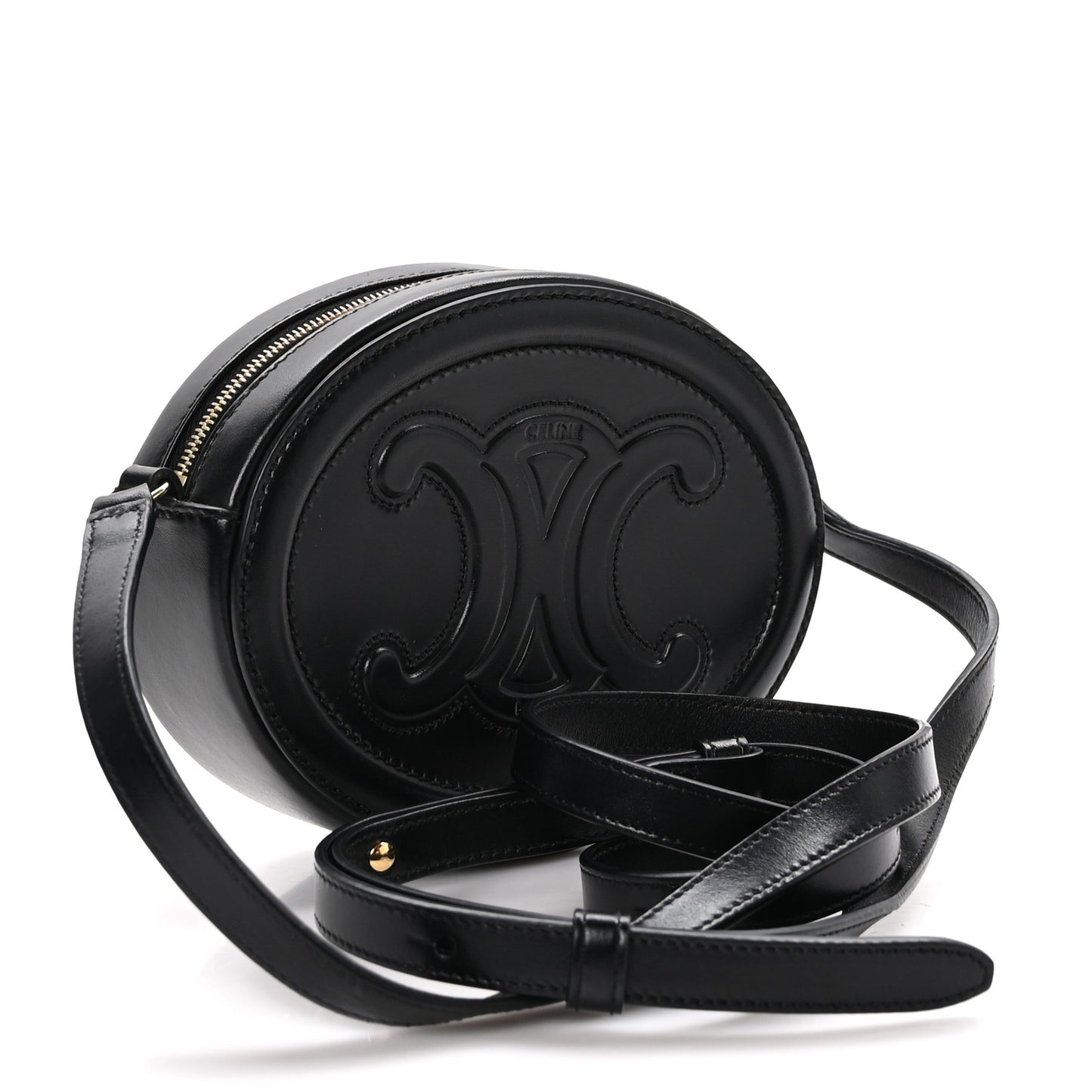 Smooth Calfskin Cuir Small Triomphe Oval Crossbody Purse Black
