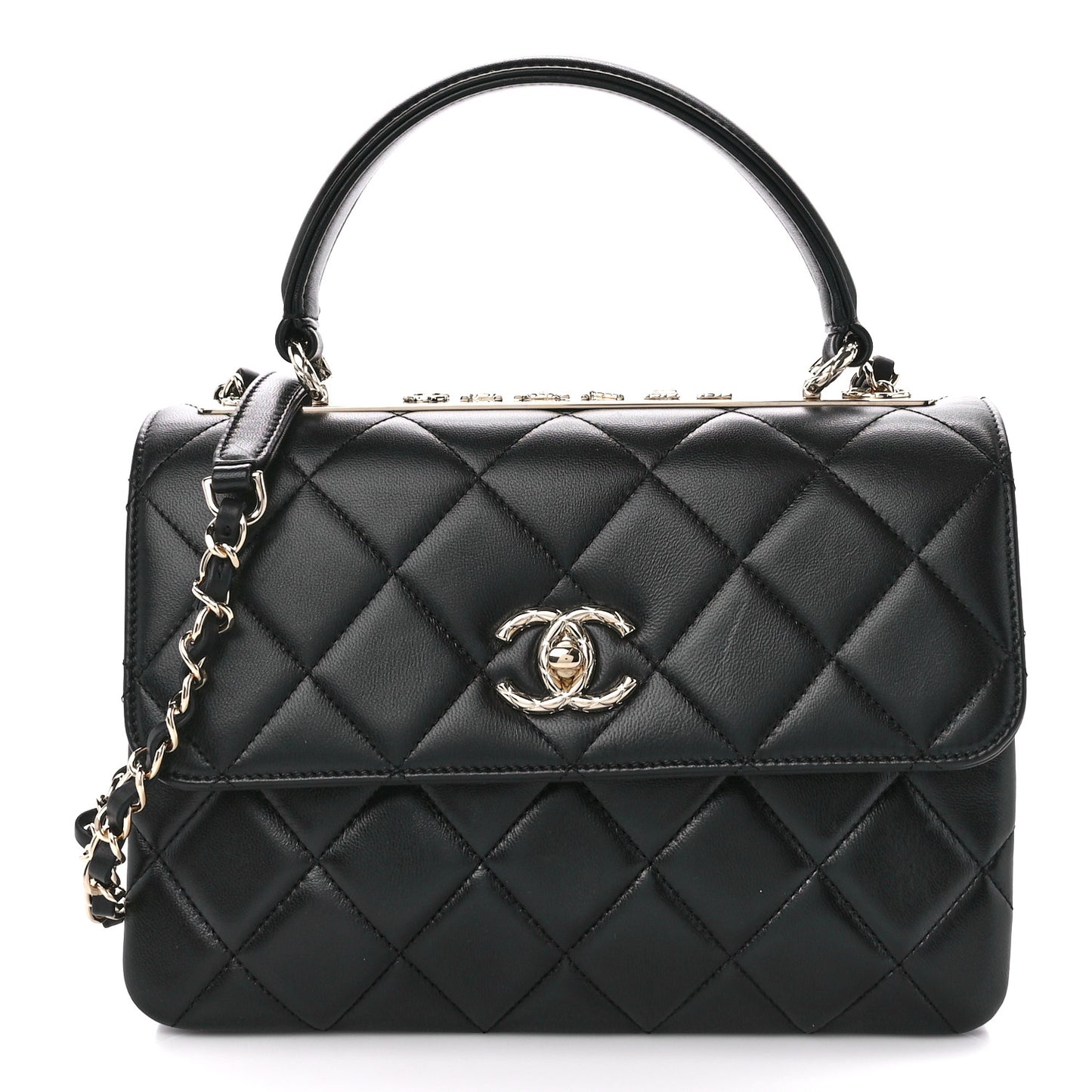 Lambskin Quilted Small Trendy CC Dual Handle Flap Bag Black