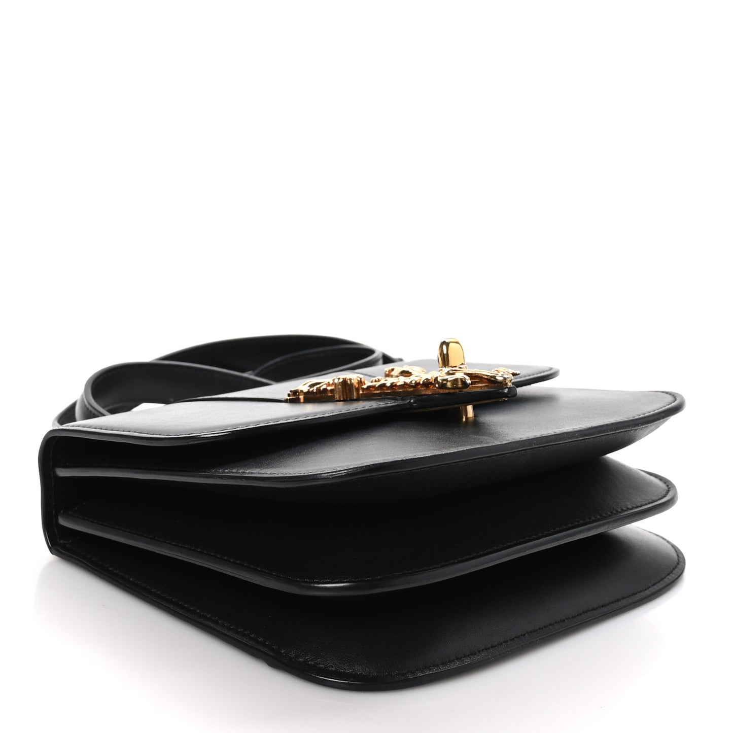 Vitello Barocco Virtus Small Top Handle Shoulder Bag Black