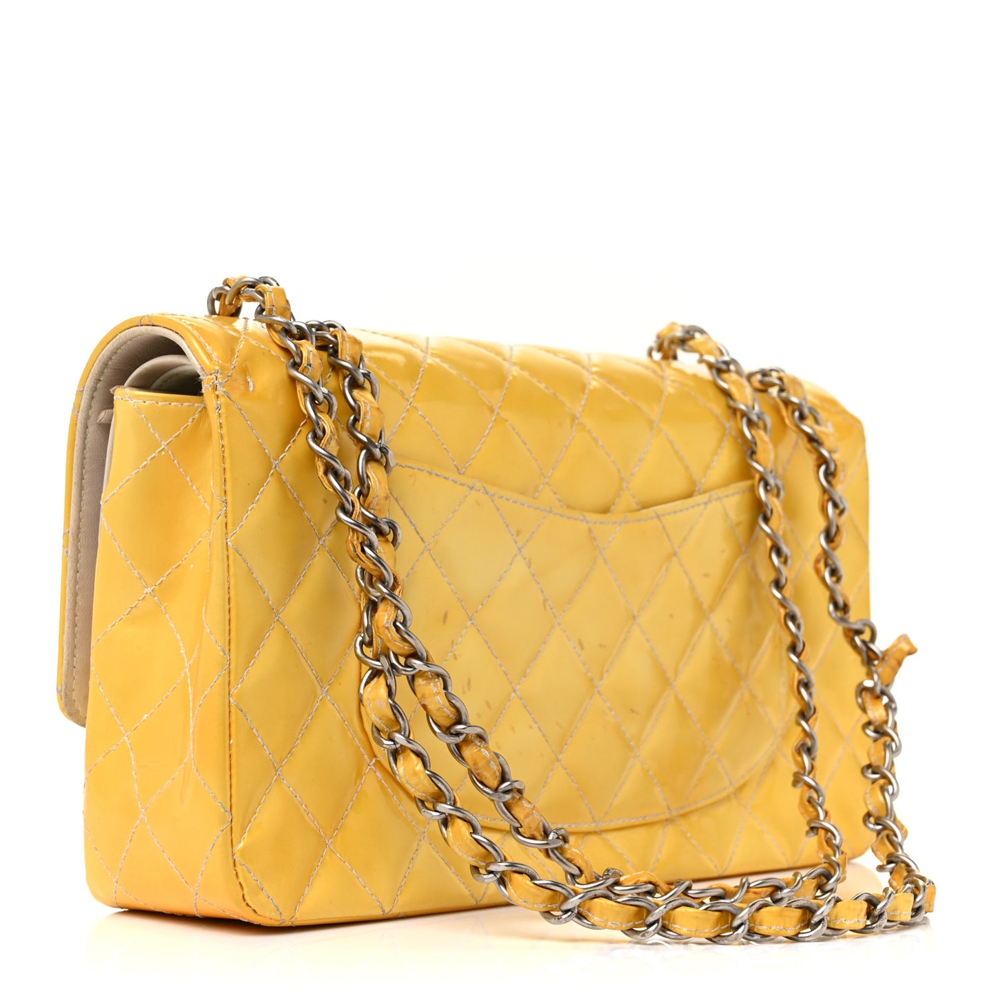 Patent Quilted Medium Double Flap Yellow