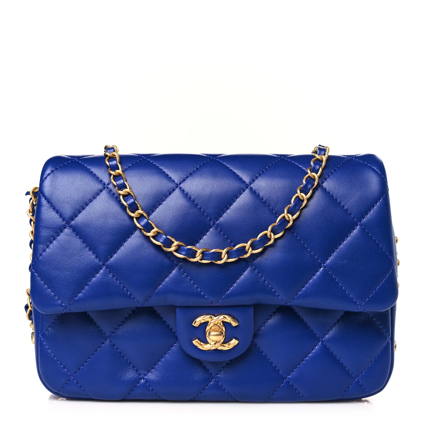 Lambskin Quilted Large CC Chain Flap Blue