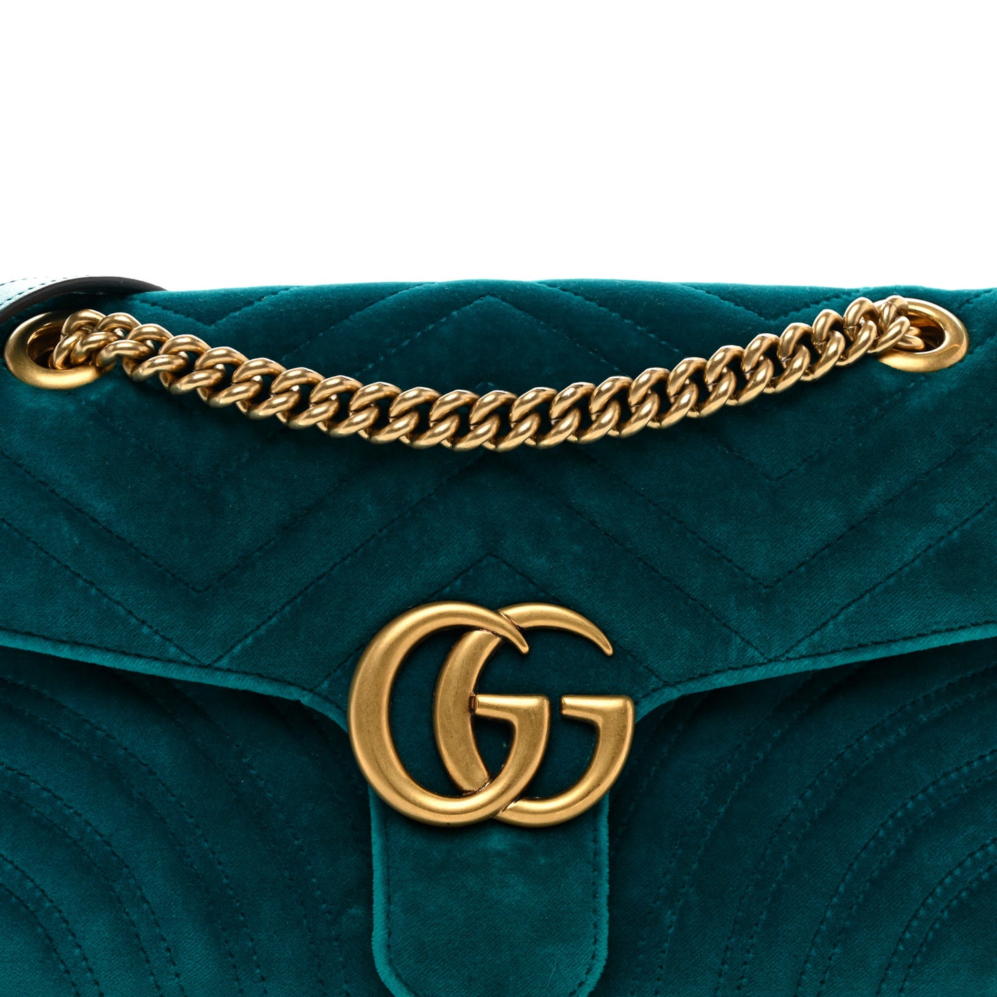 Velvet Matelasse Small GG Marmont Shoulder Bag Pavone Cyan
