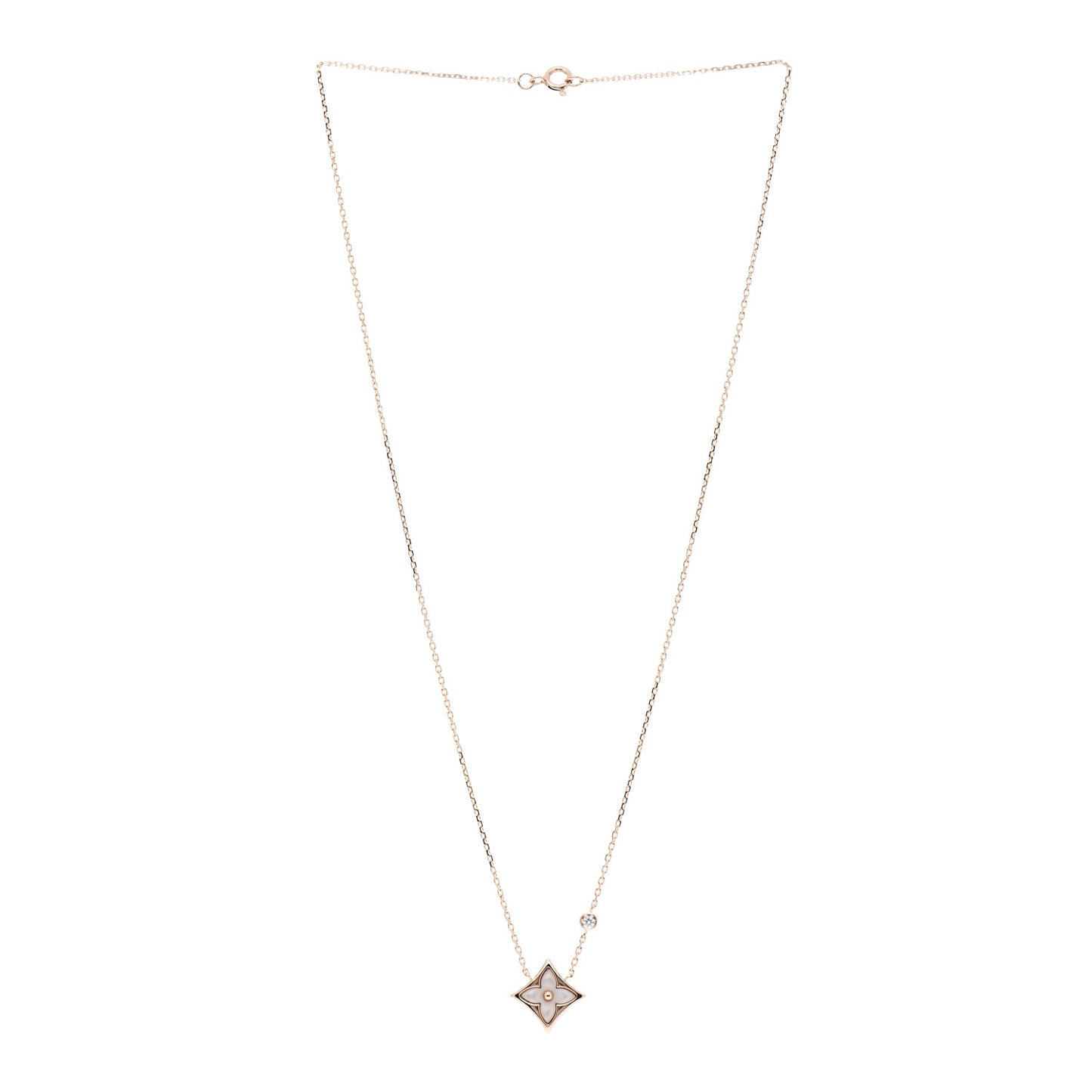 18K Pink Gold Diamond Pink Mother of Pearl Color Blossom BB Star Pendant Necklace