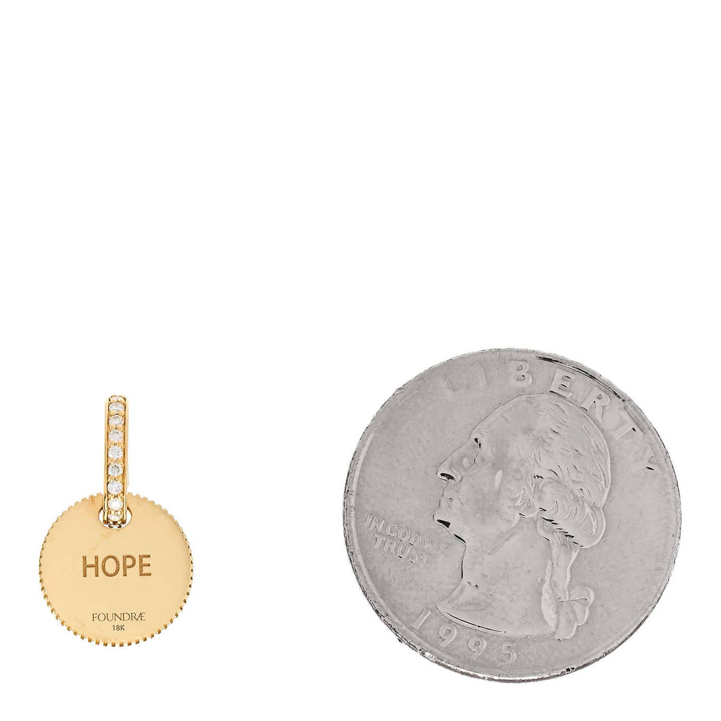18K Yellow Gold Diamond Miniature Spero Resilience Coin Pave Push Gate Charm