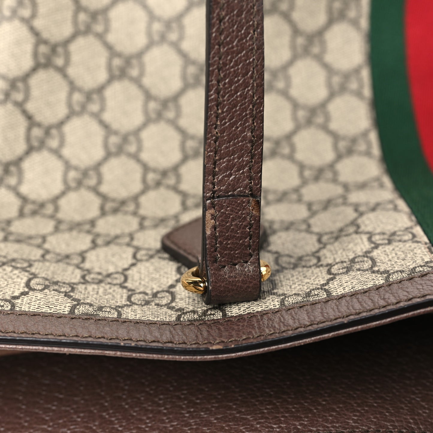 GG Supreme Monogram Textured Calfskin Web Medium Ophidia Shopping Tote Beige Ebony New Acero