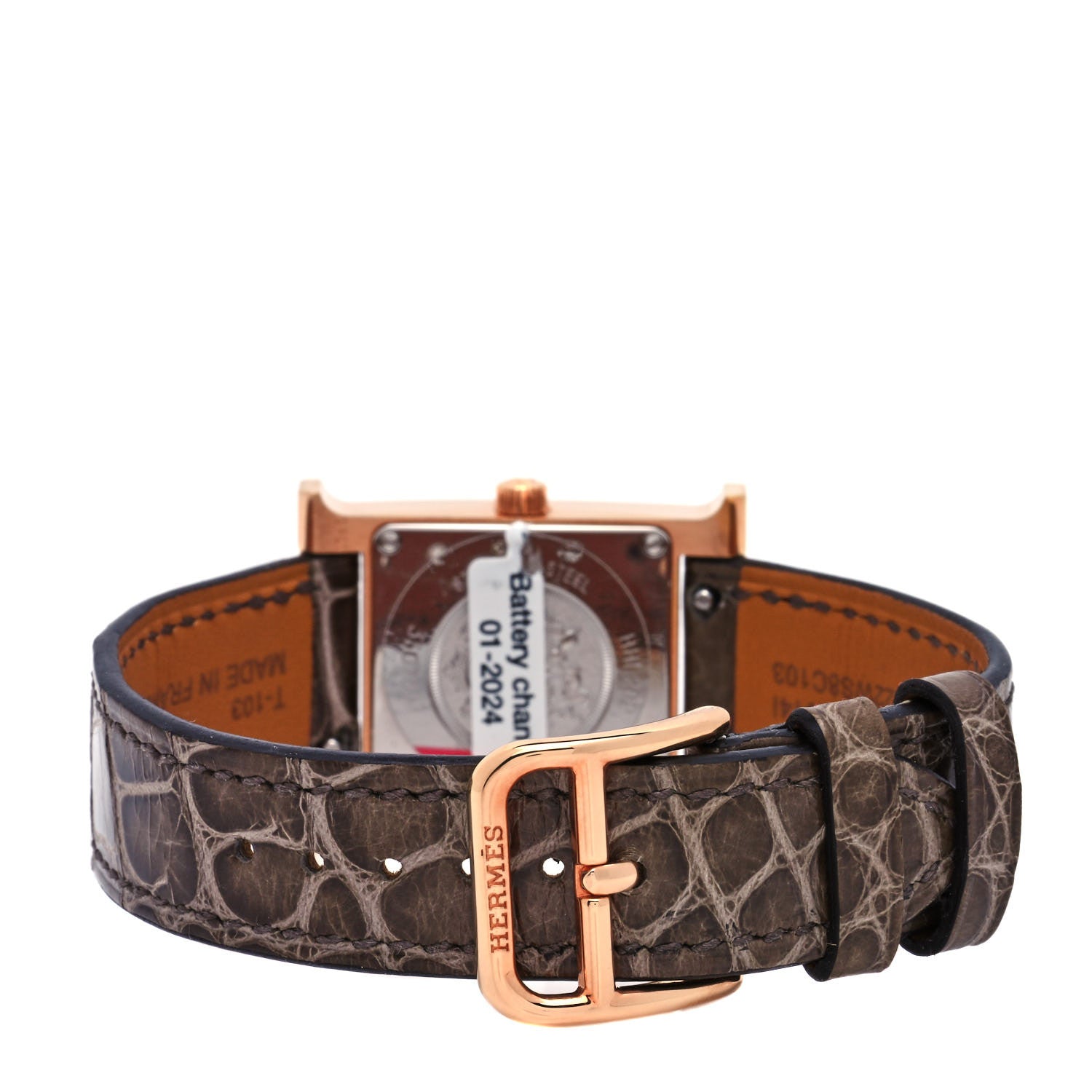 Hermes Stainless Steel Alligator Diamond Mother of Pearl 21mm Heure H Hour Quartz Watch Gris Elephant 3 of 5