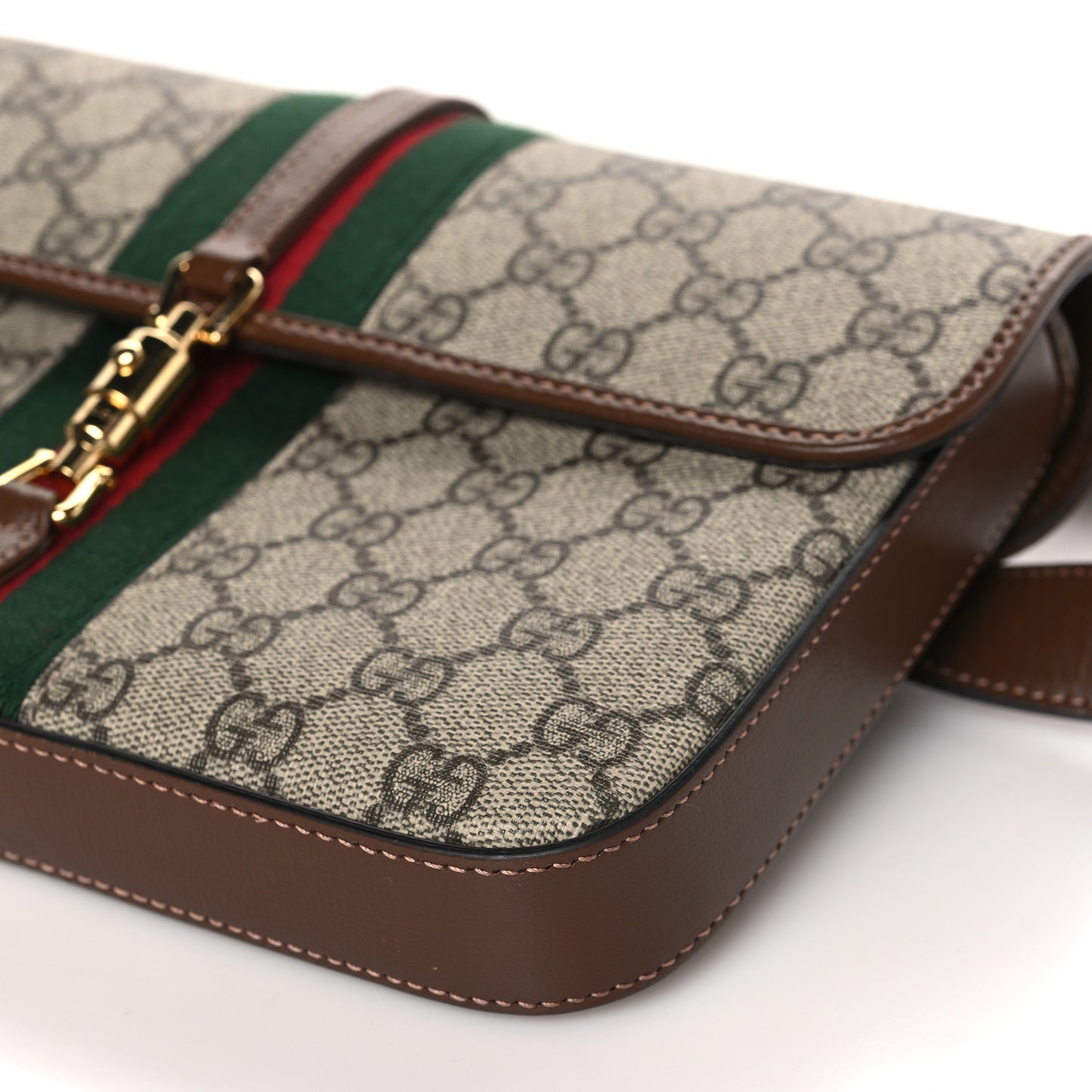 GG Supreme Monogram Azalea Calfskin Web Jackie 1961 Belt Bag 80 32 Beige Ebony Brown Sugar