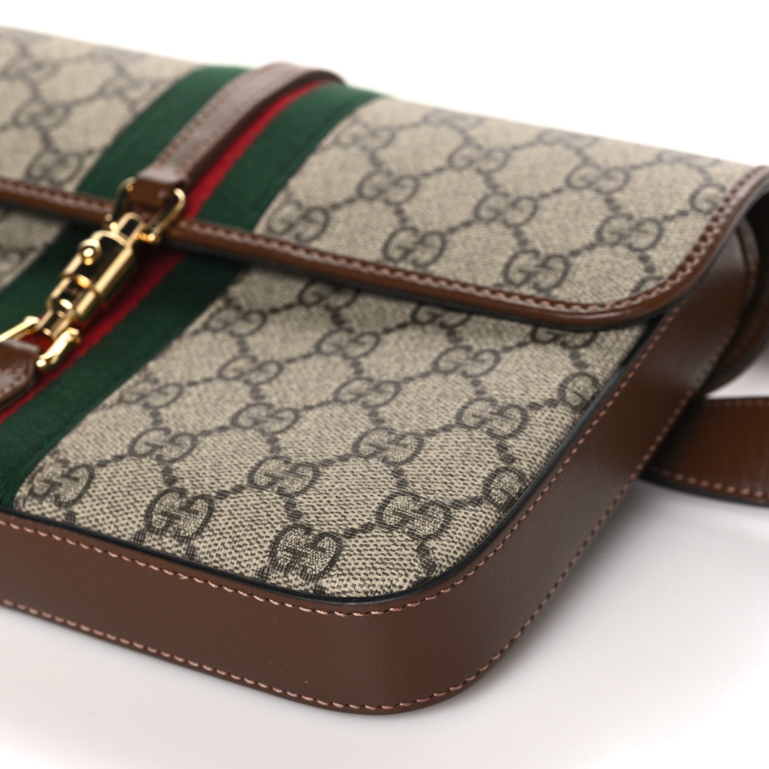 Gucci GG Supreme Monogram Azalea Calfskin Web Jackie 1961 Belt Bag 80 32 Beige Ebony Brown Sugar 10 of 10
