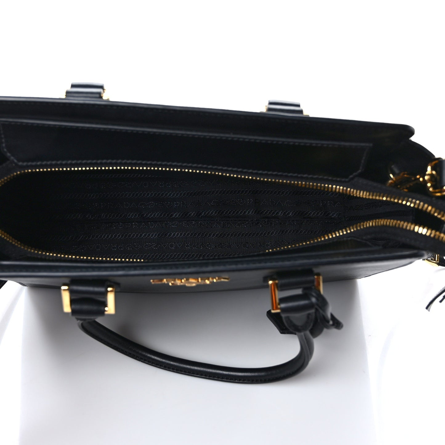 Saffiano Soft Calfskin Small Zippered Tote Black