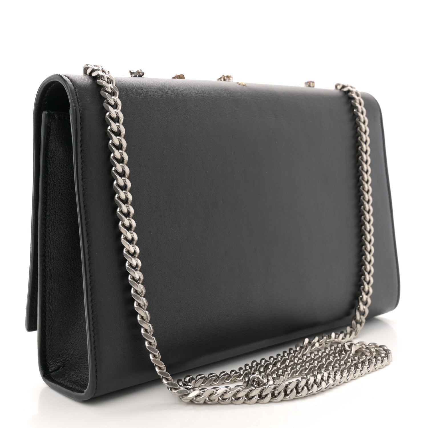 Saint Laurent Calfskin Embellished Medium Monogram Kate Satchel Black 2 of 12