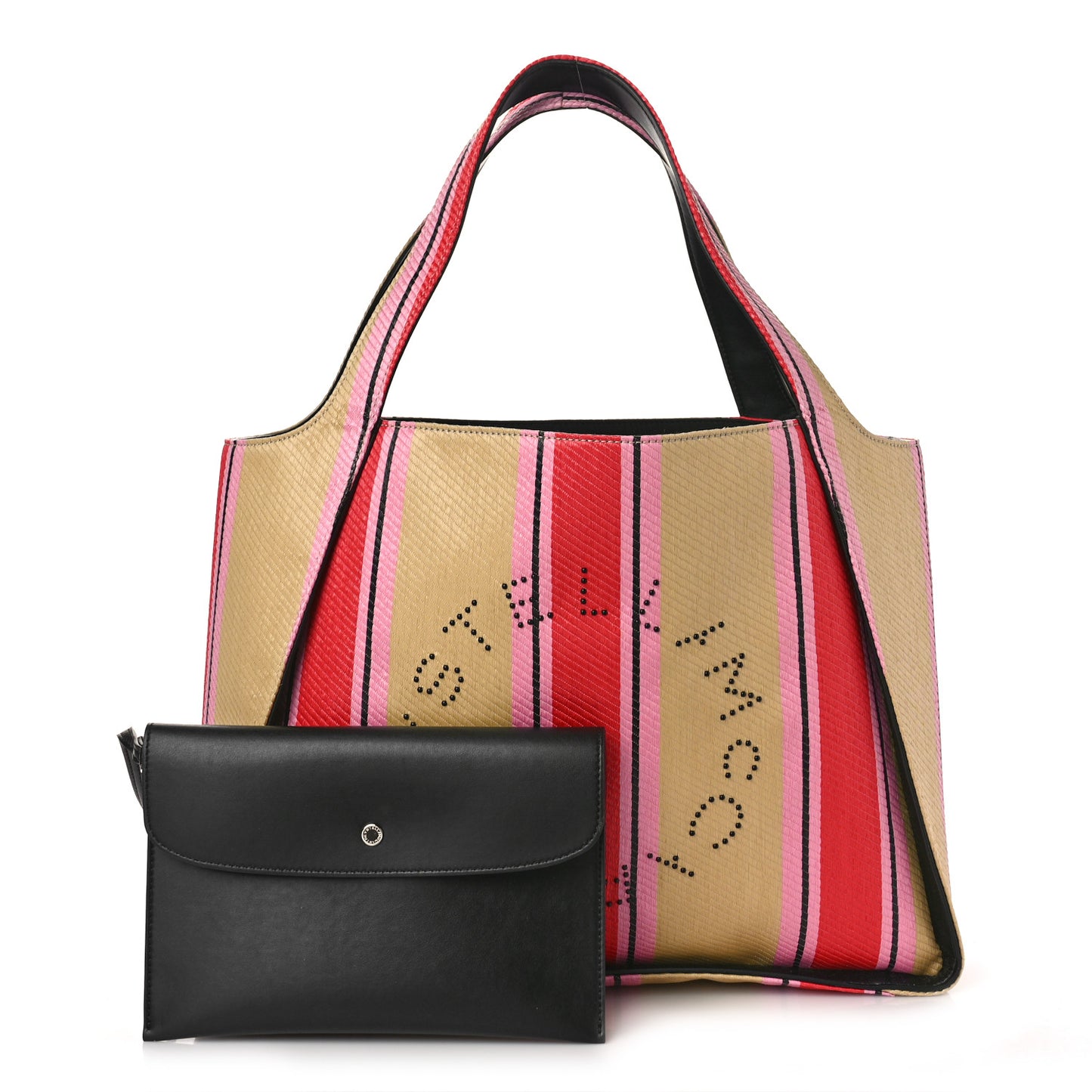 Raffia Striped Logo Tote Red