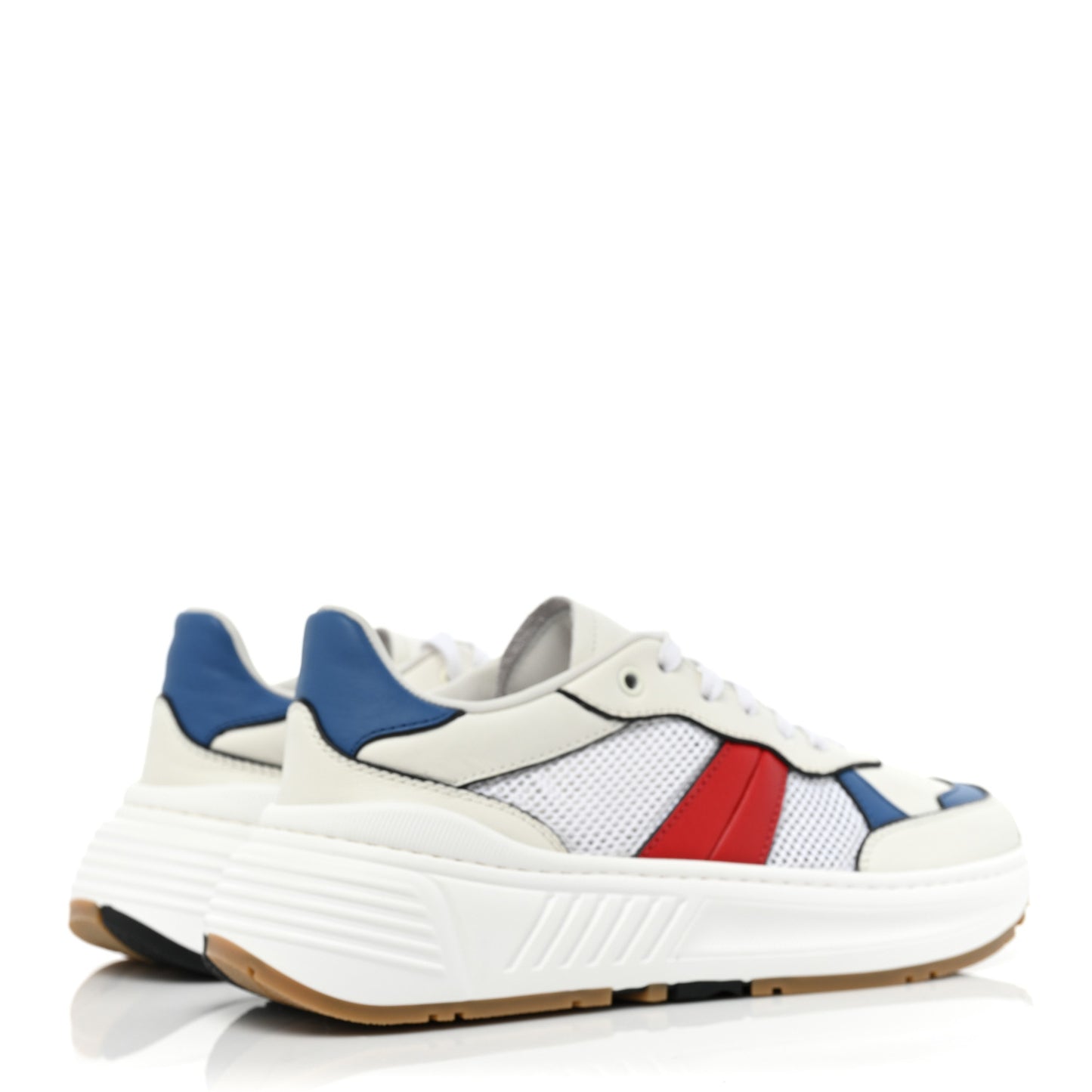 Calfskin Technical Mesh Speedster Sneakers 39 White Red Blue