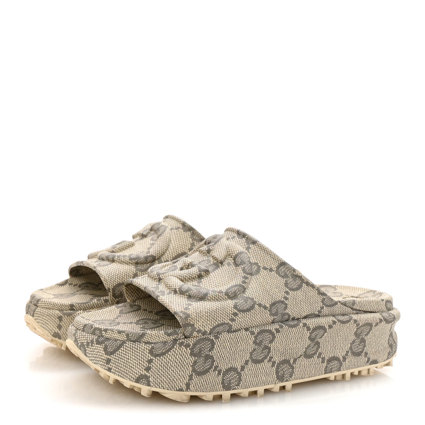 Cubic Rubber GG Monogram Womens Interlocking G Platform 42mm Slide Sandals 38 Beige Ebony