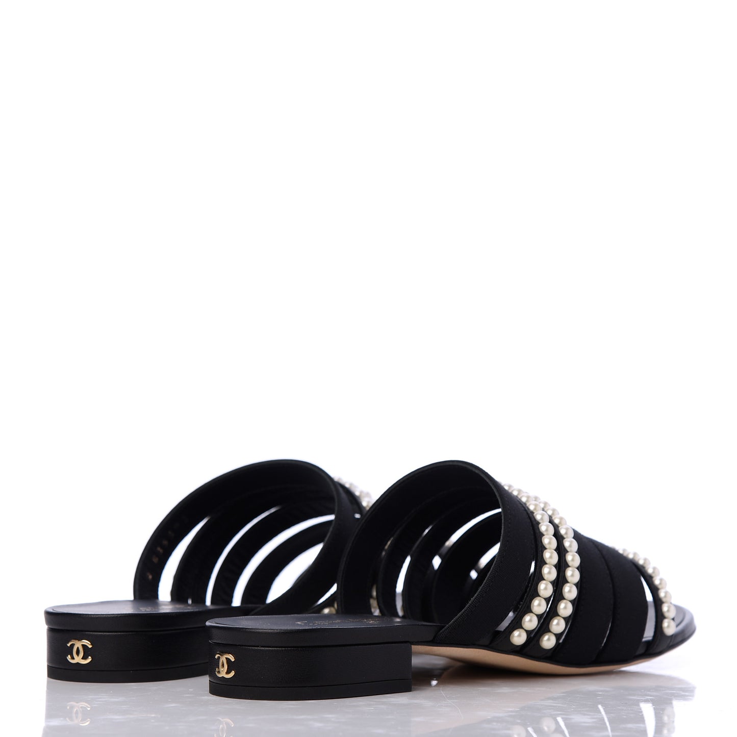 Patent Grosgrain CC Pearl Mules 37 Black