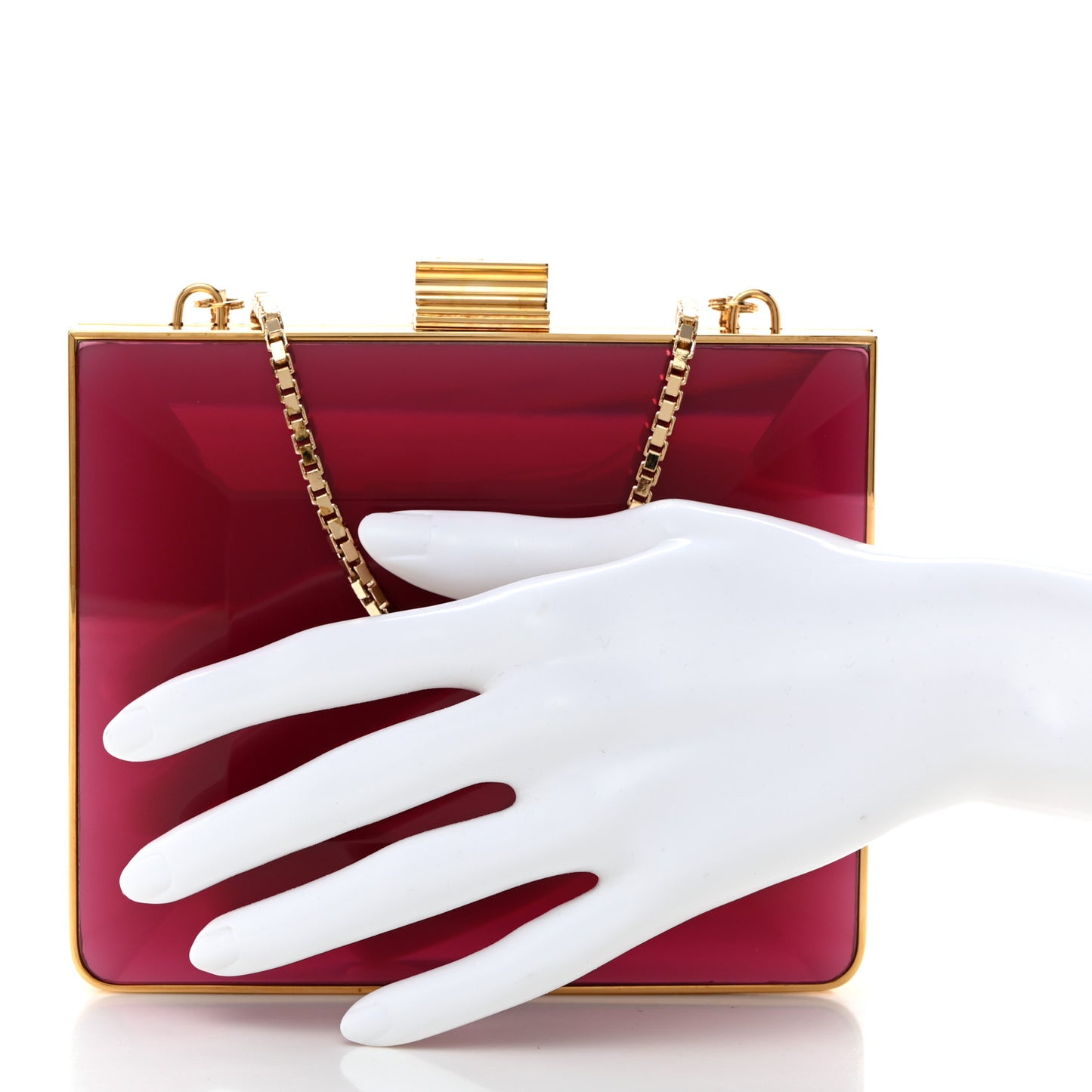Metal Plexiglass Dolly Box Clutch Deep Fuchsia