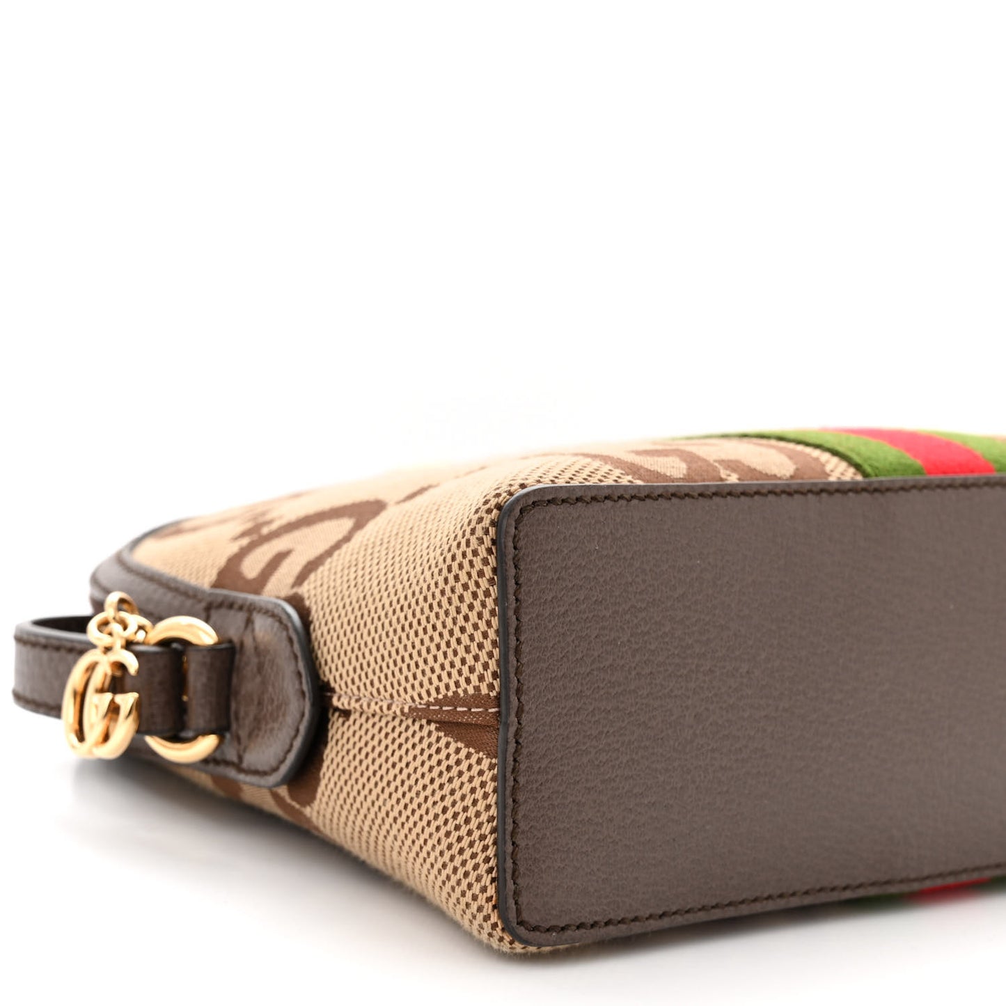 Monogram Jumbo GG Textured Dollar Calfskin Web Small Ophidia Dome Shoulder Bag Camel Ebony New Acero