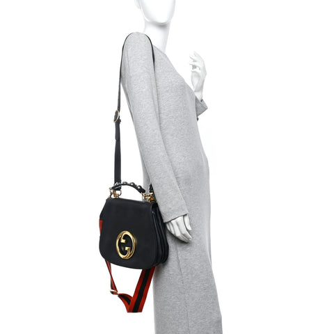 Roxy Calfskin Web Medium Studded Blondie Shoulder Flap Bag Black