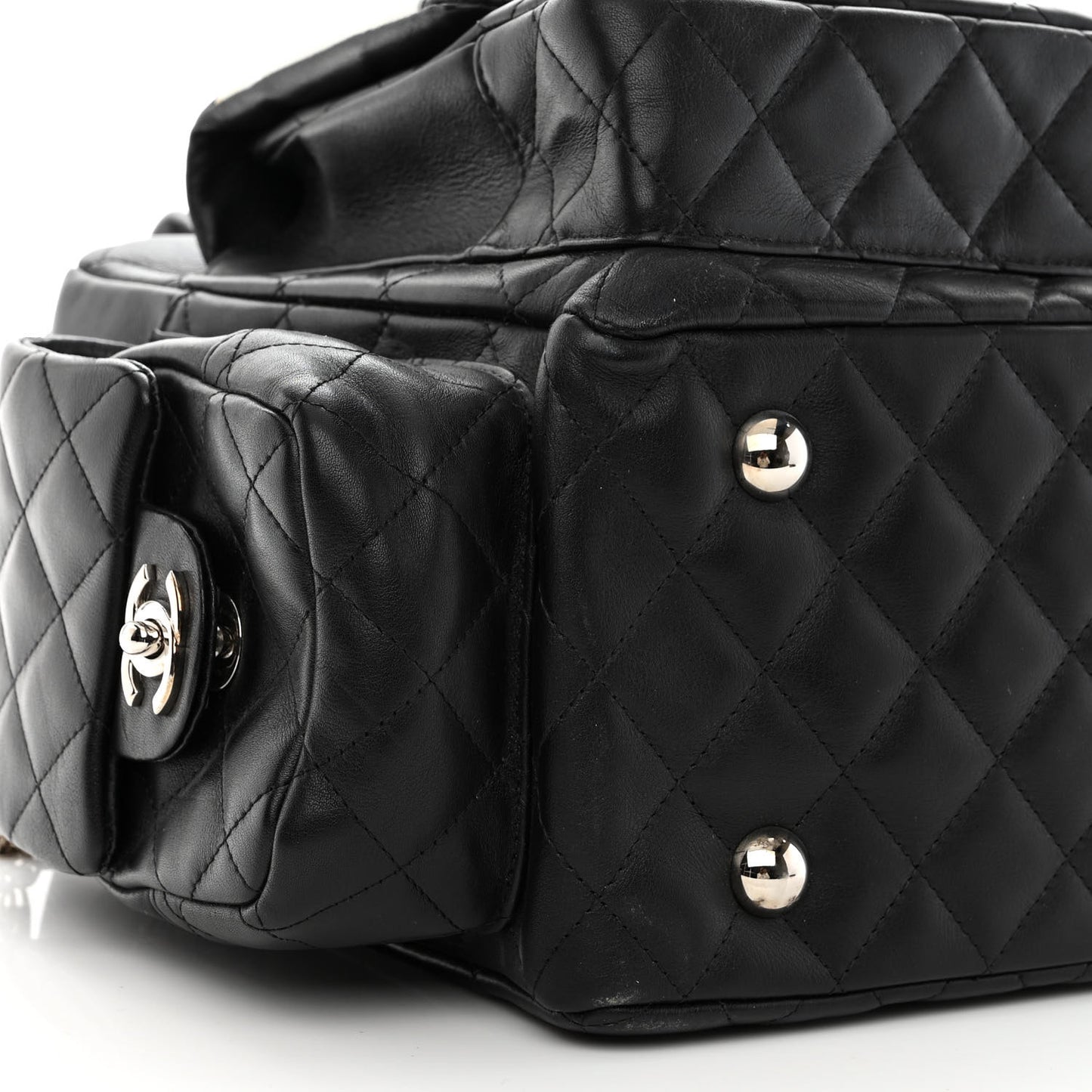 Calfskin Quilted Large Cambon Multipocket Reporter Black
