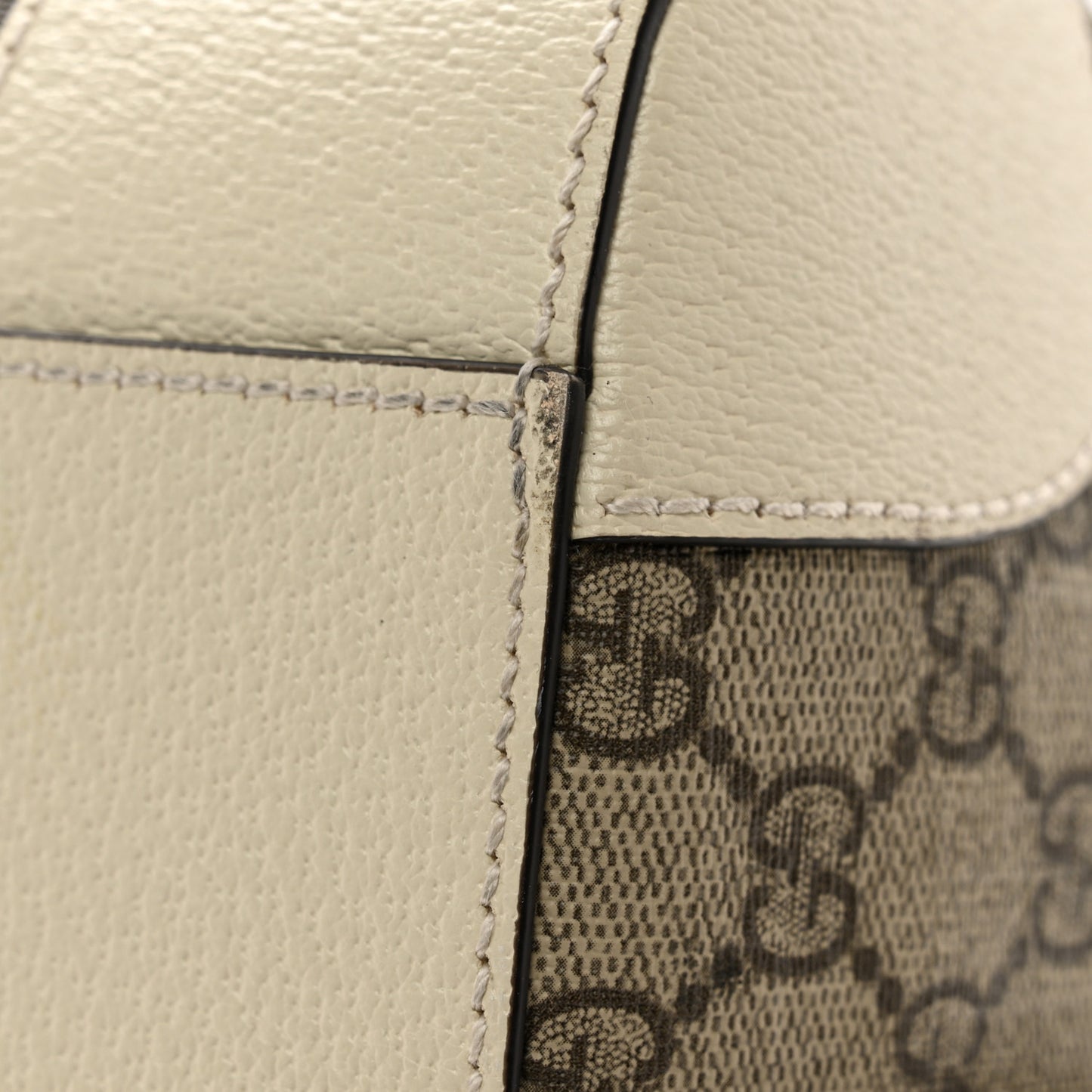 GG Supreme Monogram Textured Dollar Calfskin Web Medium Ophidia Duffle Bag Beige Ebony Mystic White