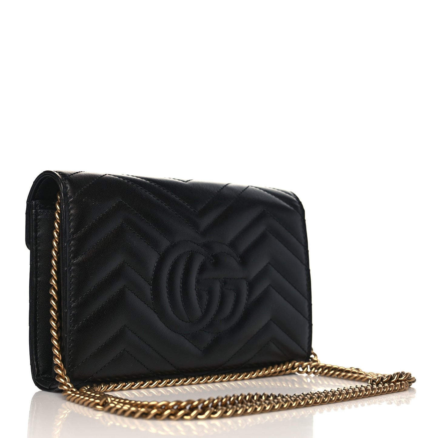 Calfskin Matelasse GG Marmont Chain Wallet Black