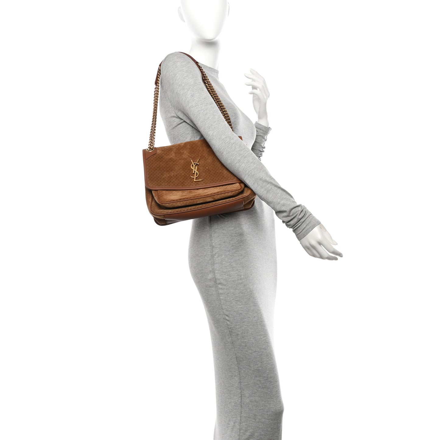 Suede Monogram Medium Niki Chain Satchel Brun Clair Brun Fonce