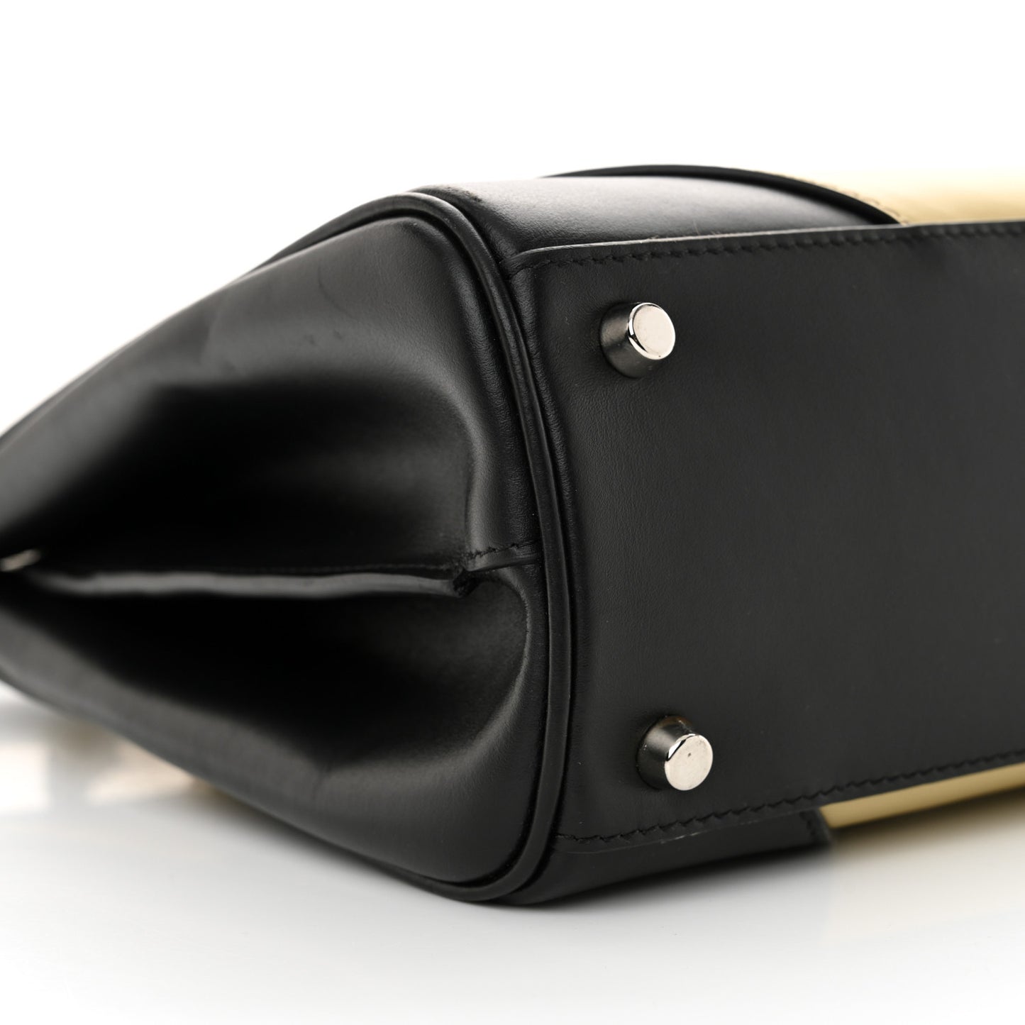 Smooth Calfskin Diagonal Striped Small Zumi Top Handle Bag Black Beige
