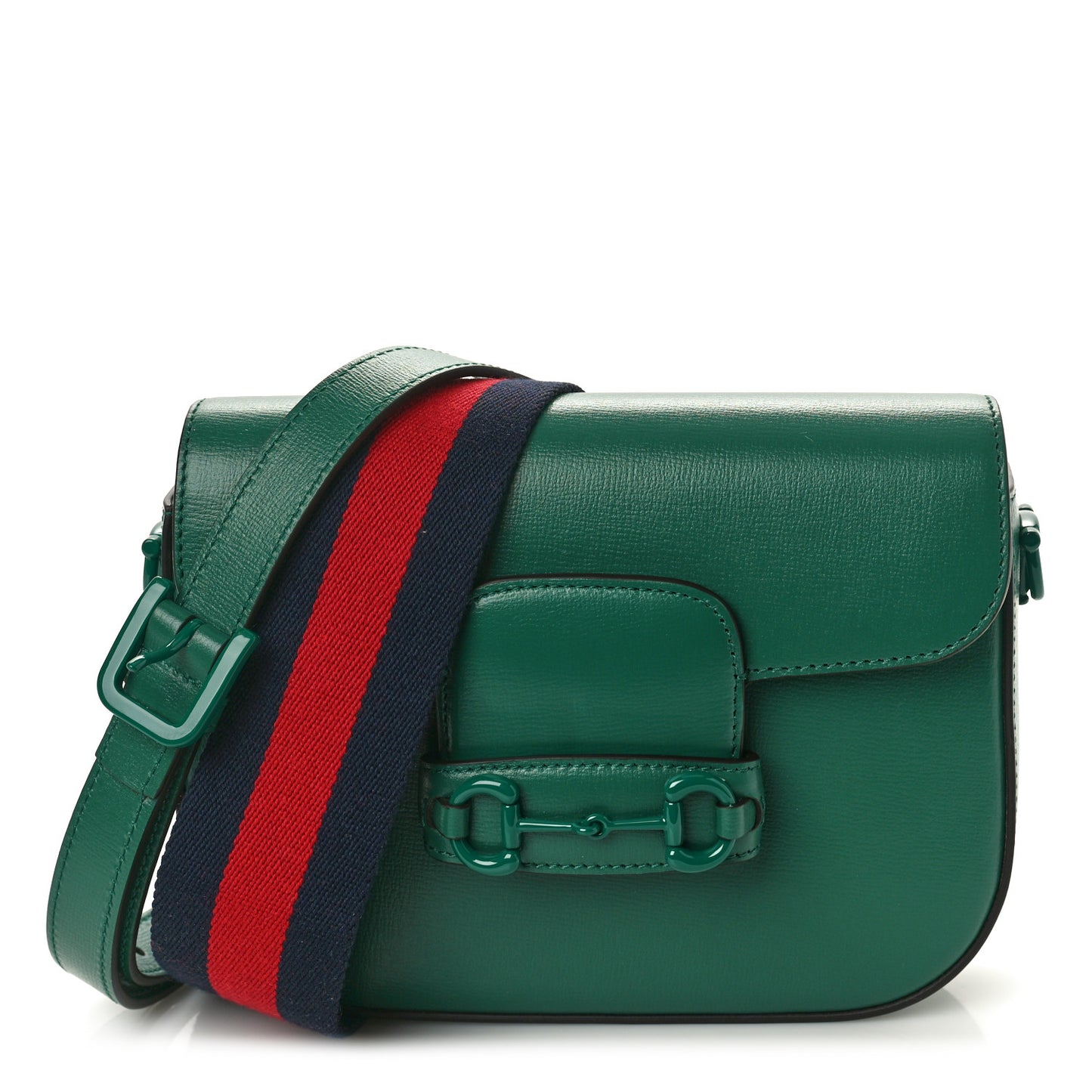 Azalea Calfskin Web Monochrome Horsebit 1955 Shoulder Bag Emerald