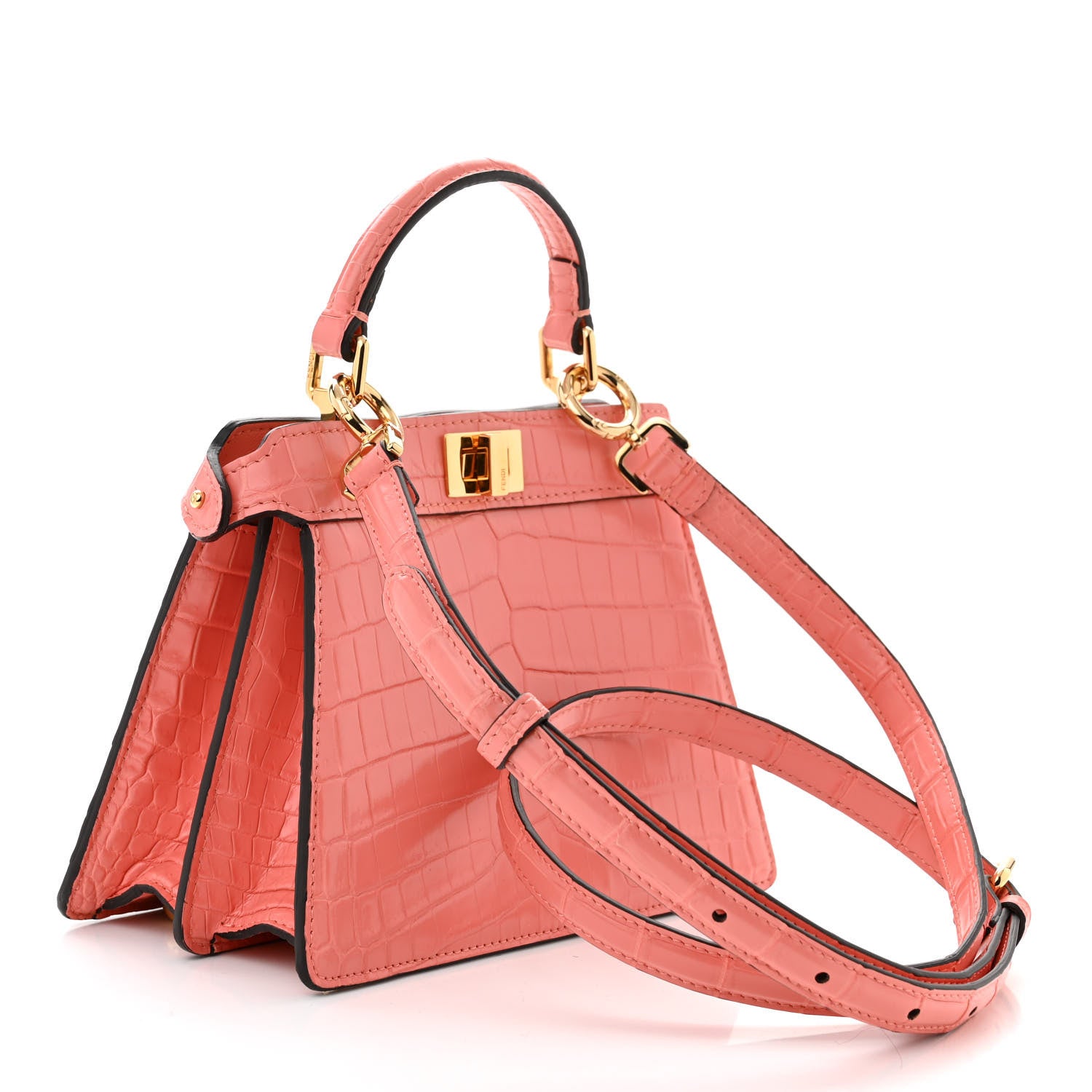 Fendi Shiny Crocodile Petite Peekaboo I SEE U Satchel Pink 3 of 9